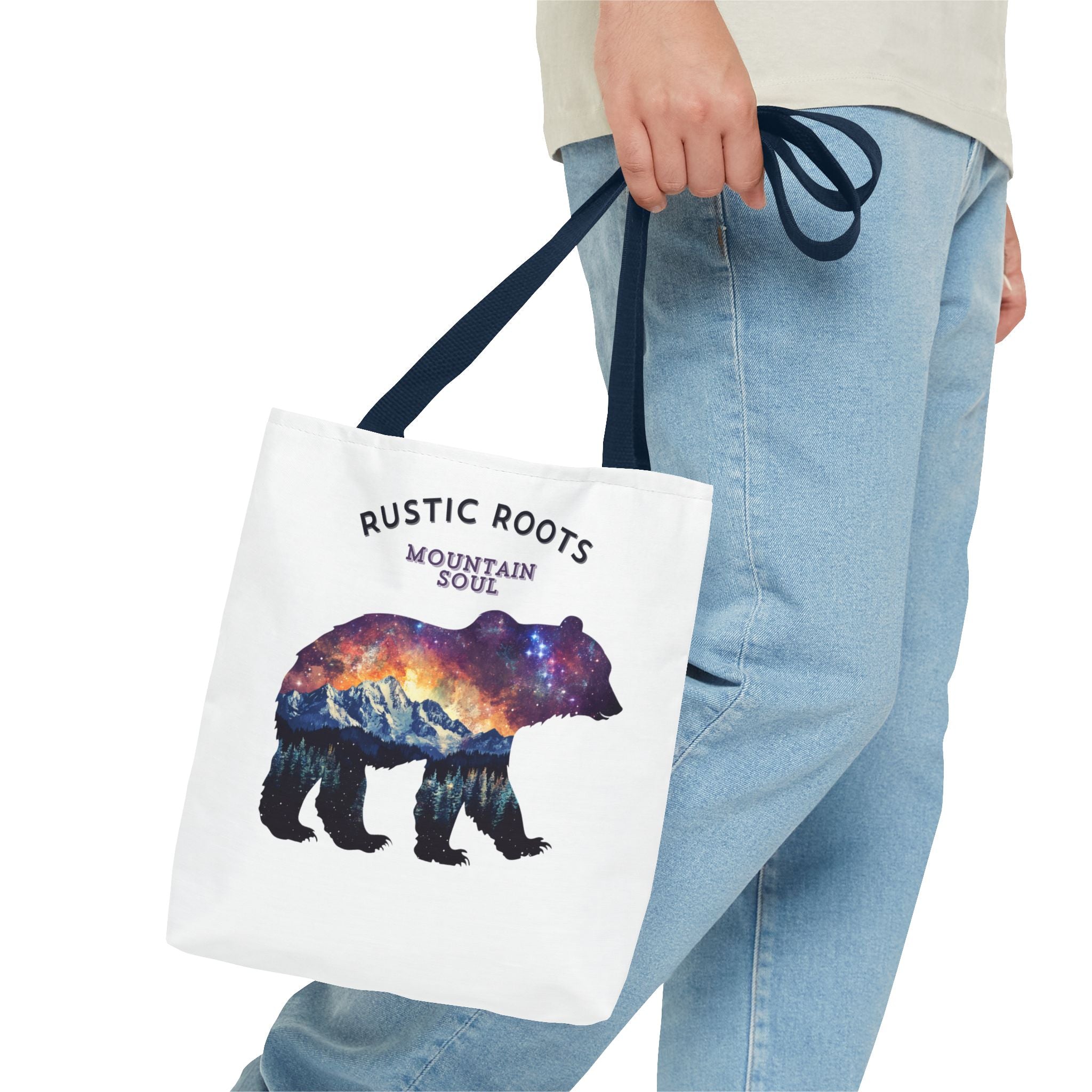 Rustic Roots Mountain Soul Tote Bag - Durable Polyester Tote, Adventure Bear Design