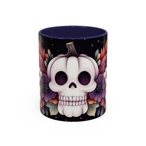 Skull Pumpkin Mug | Halloween Coffee Cup | Gothic Floral Decor | Unique Gift | 11oz & 15oz