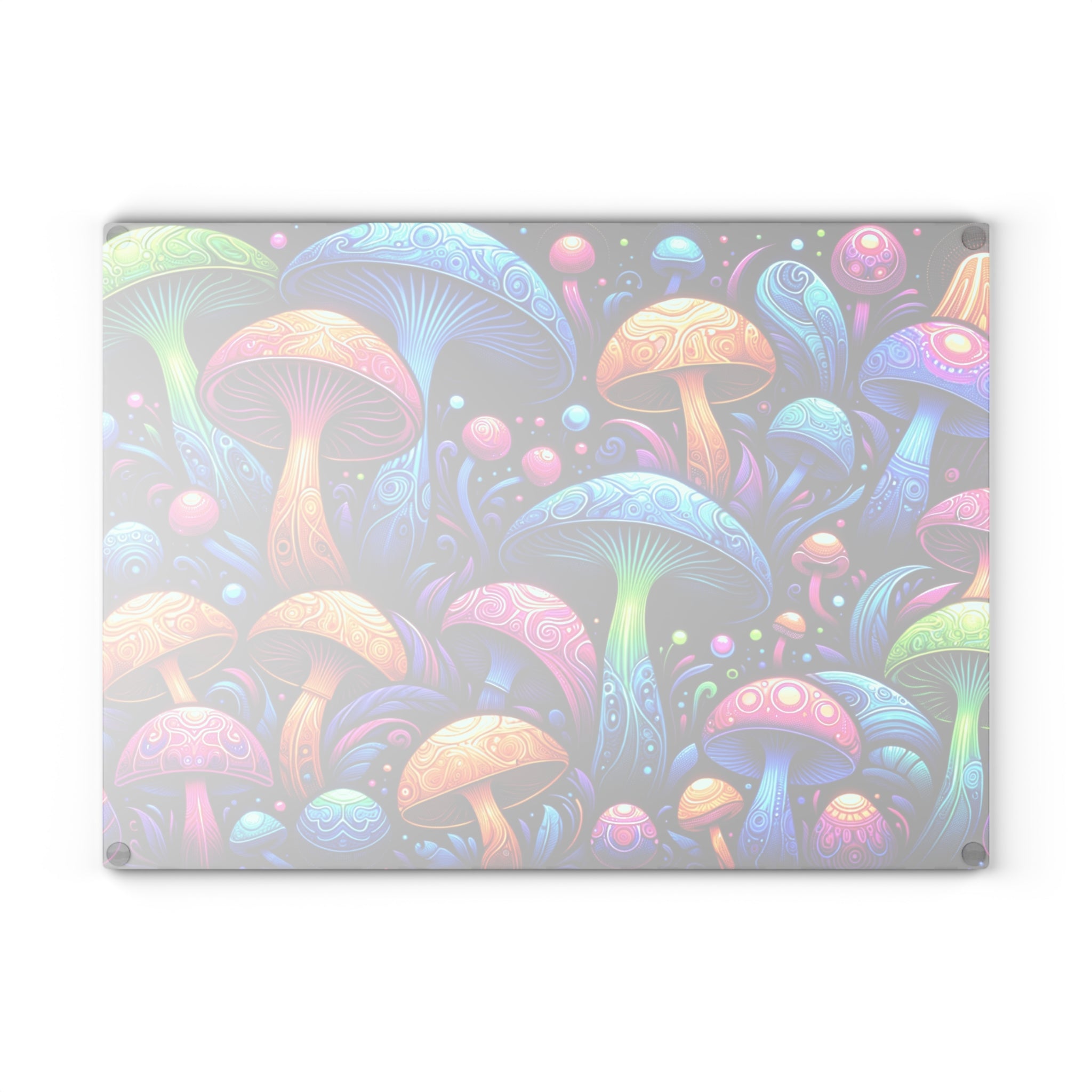 Colorful Mushroom Whimsical Glass Cutting Board Kitchen Boho Eclectic Home Decor Gift for Her