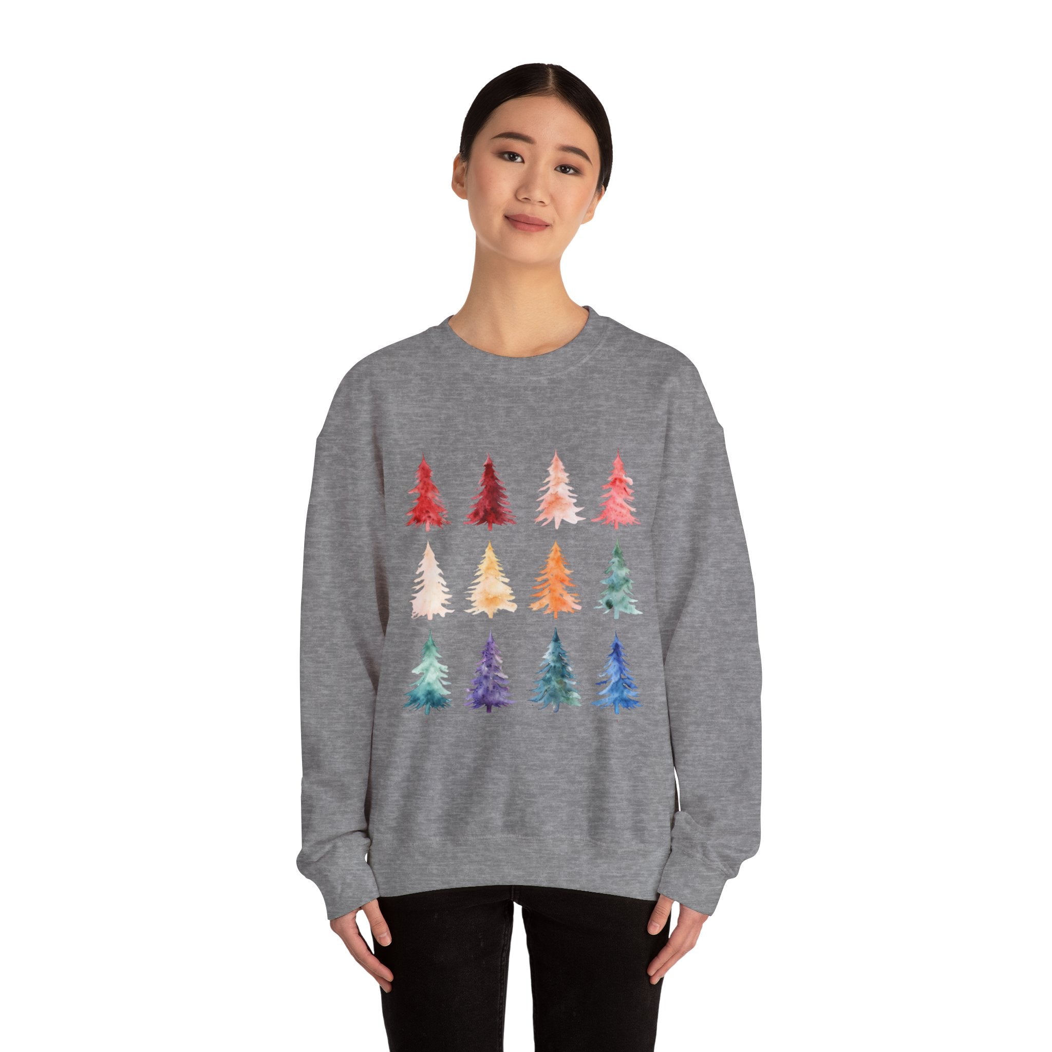 Unisex Watercolor Christmas Tree Festive Holiday Sweater Unisex Heavy Blend™ Crewneck Sweatshirt