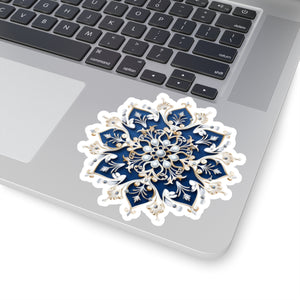 Blue & Gold Ornate Snowflake Holiday Christmas Vinyl Sticker