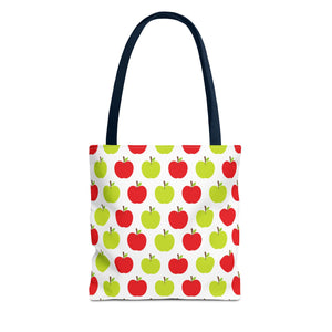 Red & Green Apple Print Back to School Tote Bag