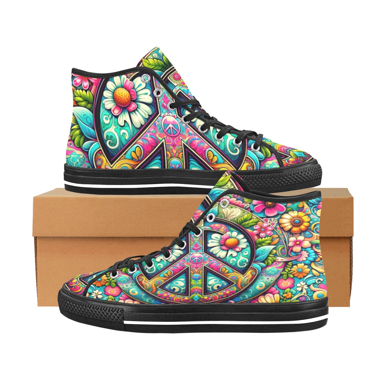 Cranberry Lake Designs Vancouver High Top Canvas Peace Sign Women's Shoes - Cranberry Lake Design Co.  #