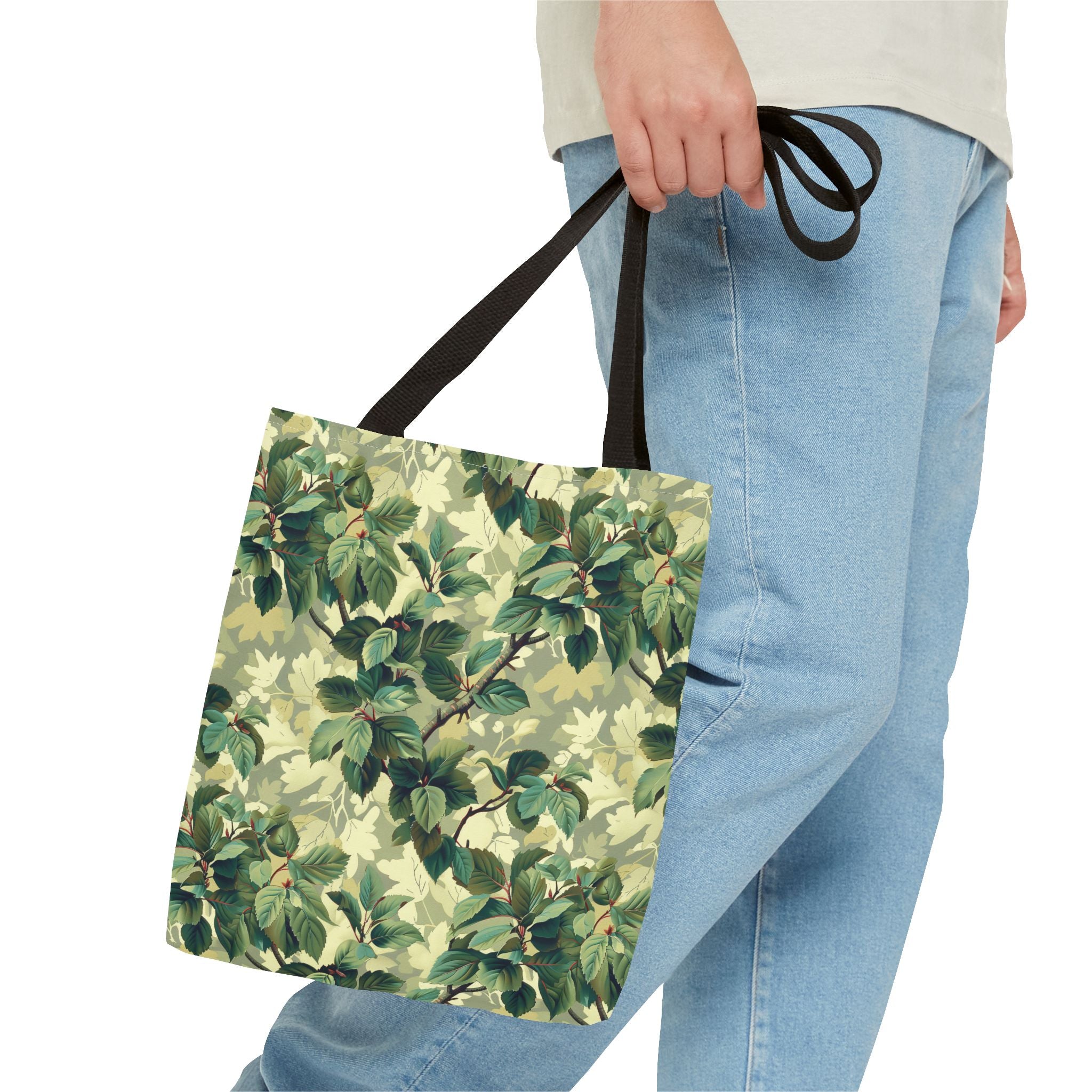 Green Woodland Camo Tote Bag - Durable Custom-Printed Polyester Bag, Outdoor Nature Design