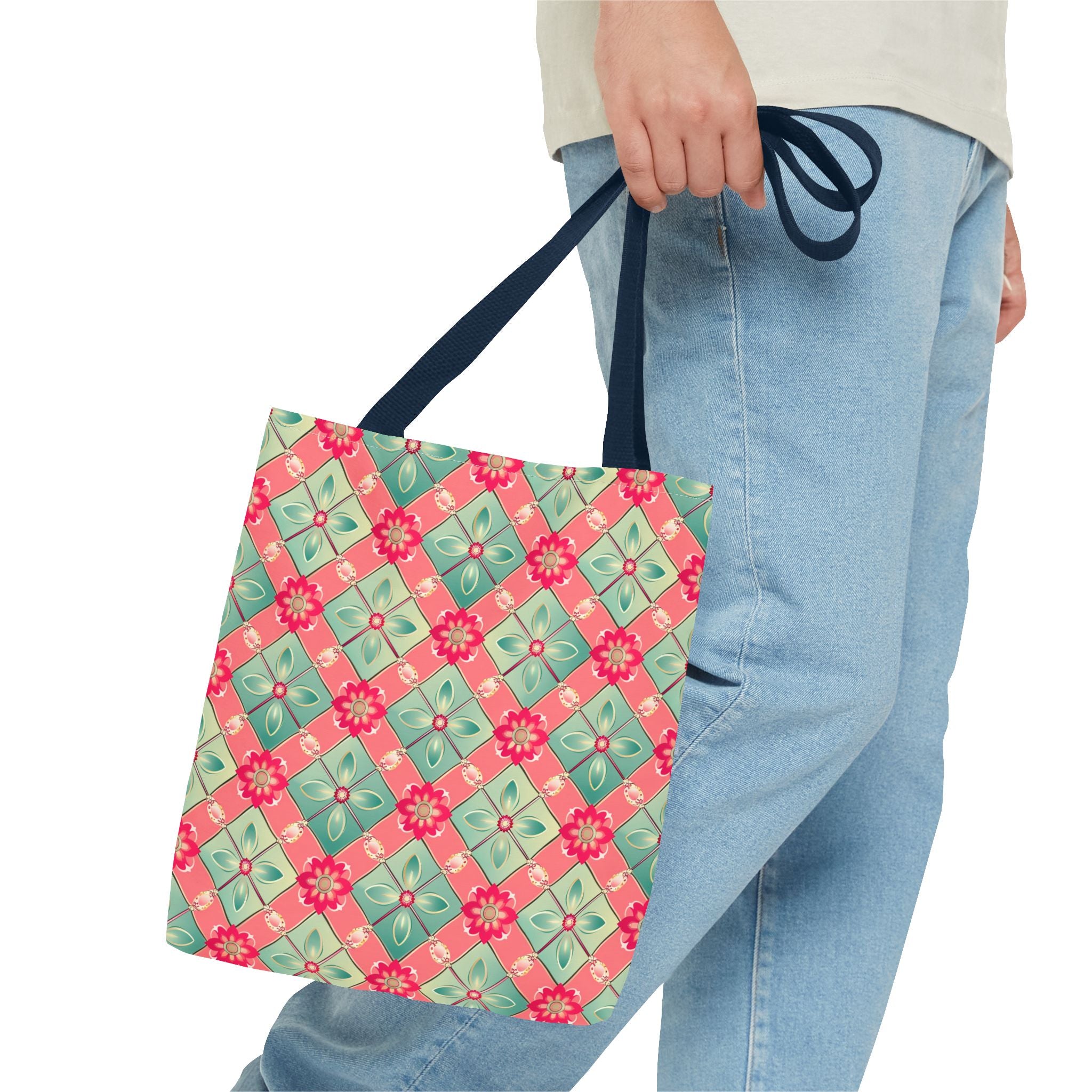 Pink & Blue Floral Tiled Pattern Eccentric Tote Bag