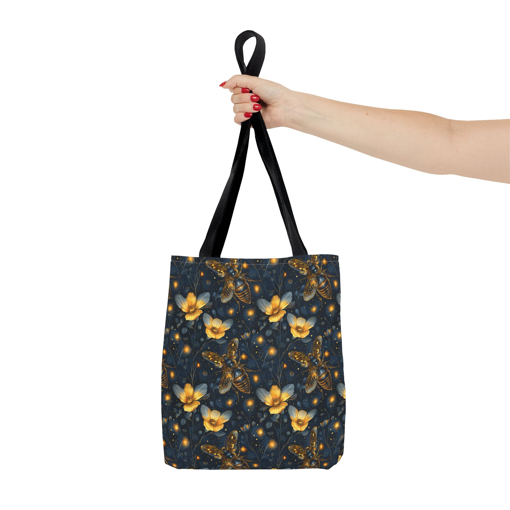 Whimsical Gold Floral Bee Fairycore Tote Bag