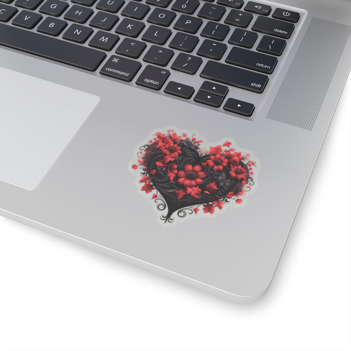 Red Flower Black Heart Vinyl Sticker