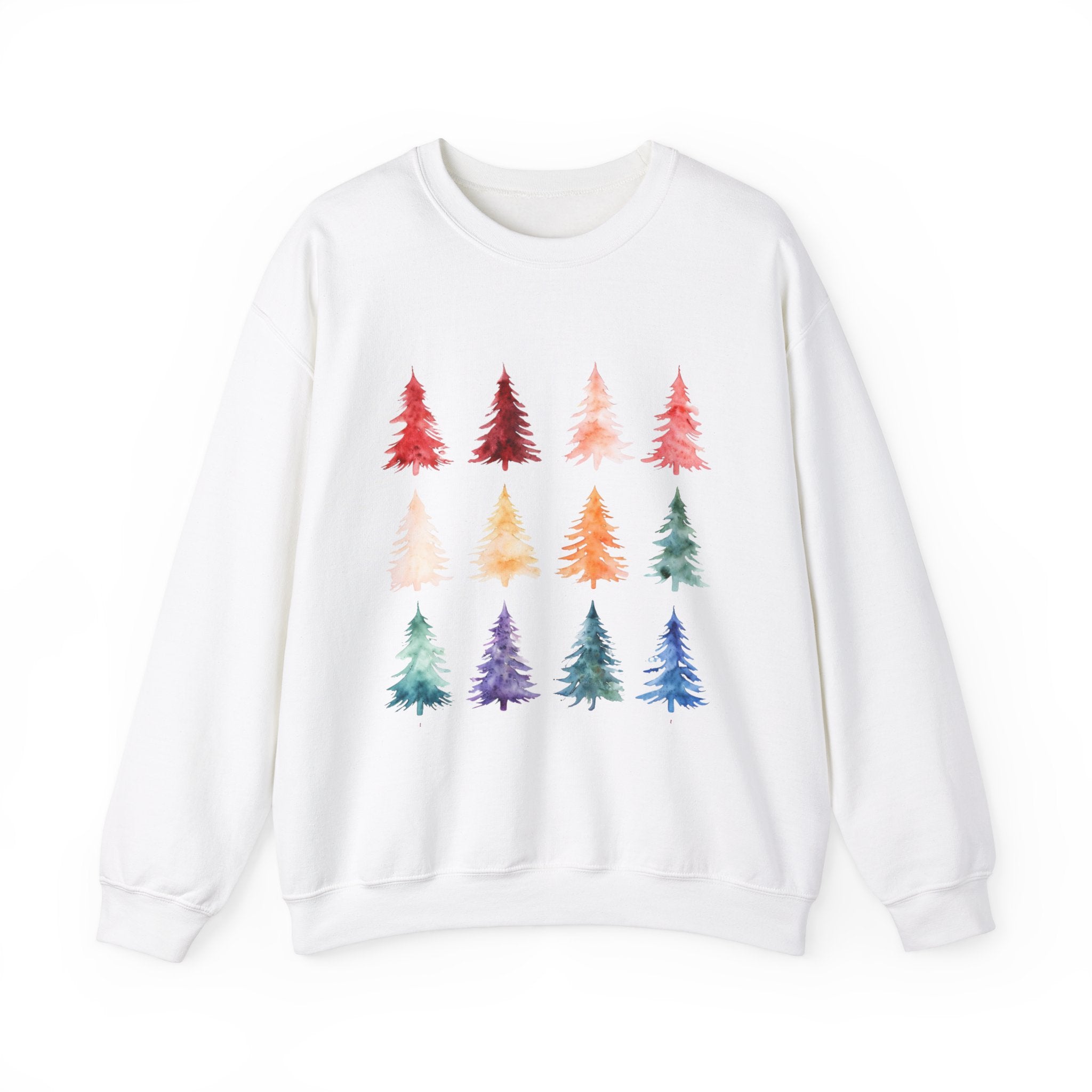 Unisex Watercolor Christmas Tree Festive Holiday Sweater Unisex Heavy Blend™ Crewneck Sweatshirt