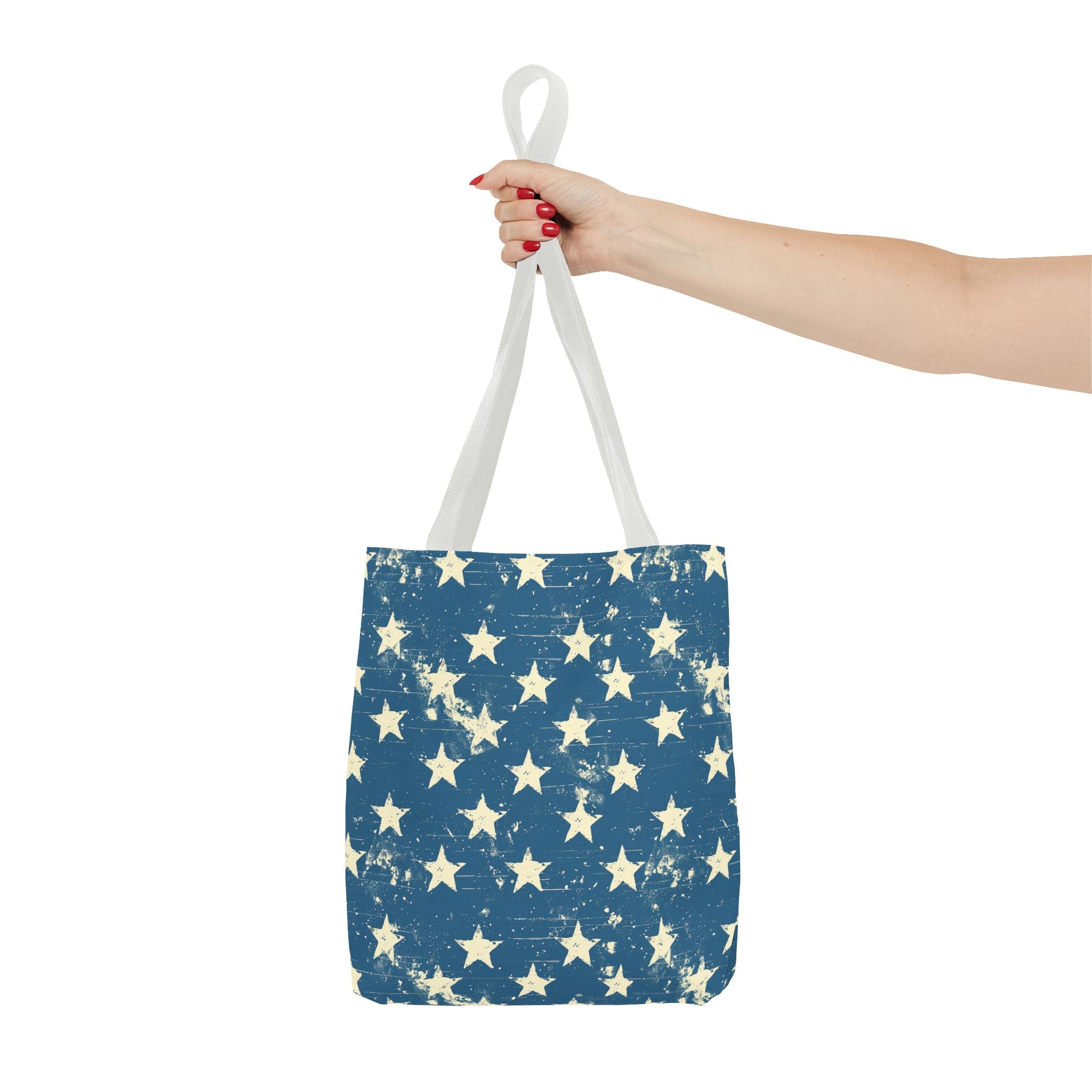 Blue & White Starts American Flag Pattern Patriotic Tote Bag