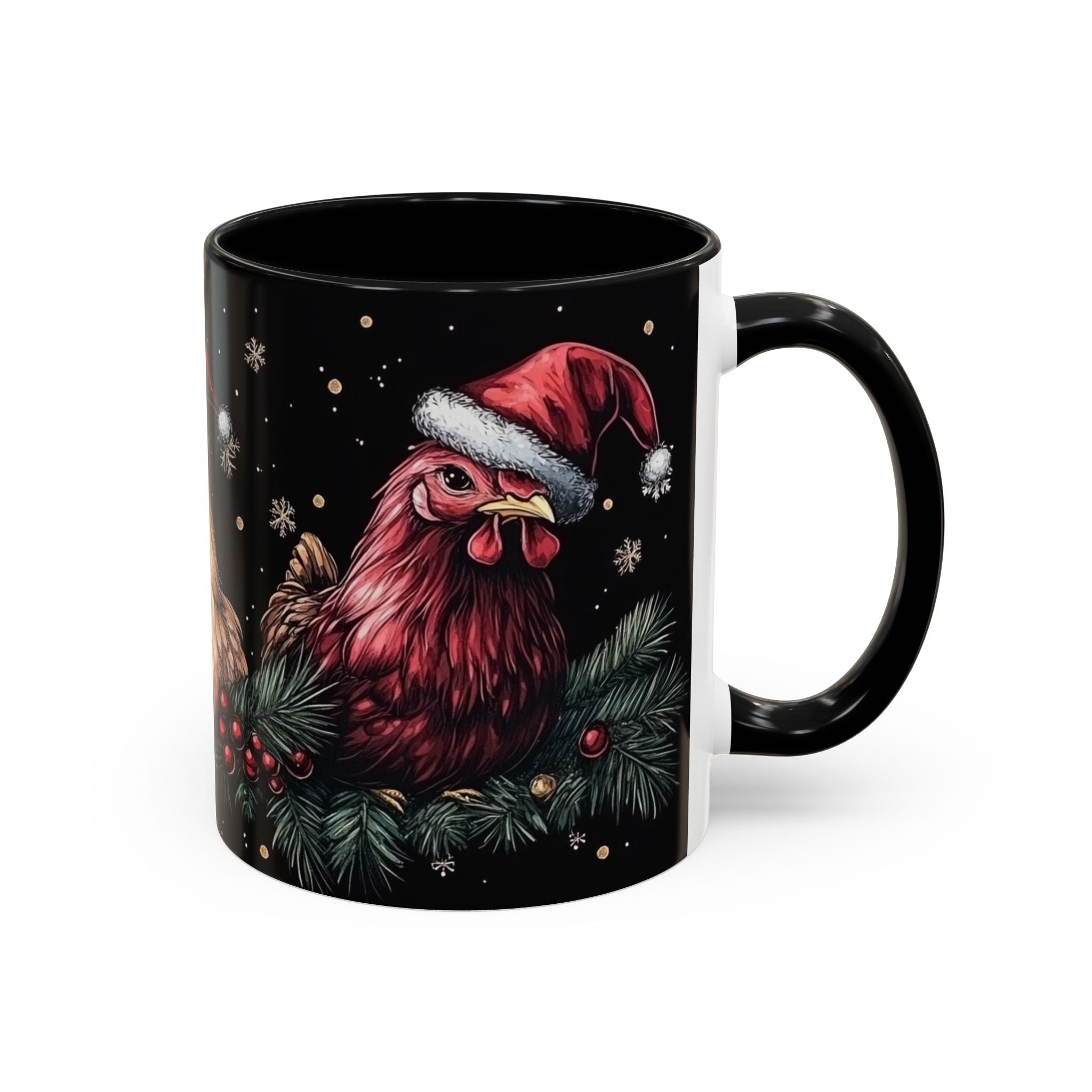 Christmas Chickens Mug | Funny Holiday Coffee Cup | Rooster and Hen Xmas Decor | Unique Gift | 11oz & 15oz