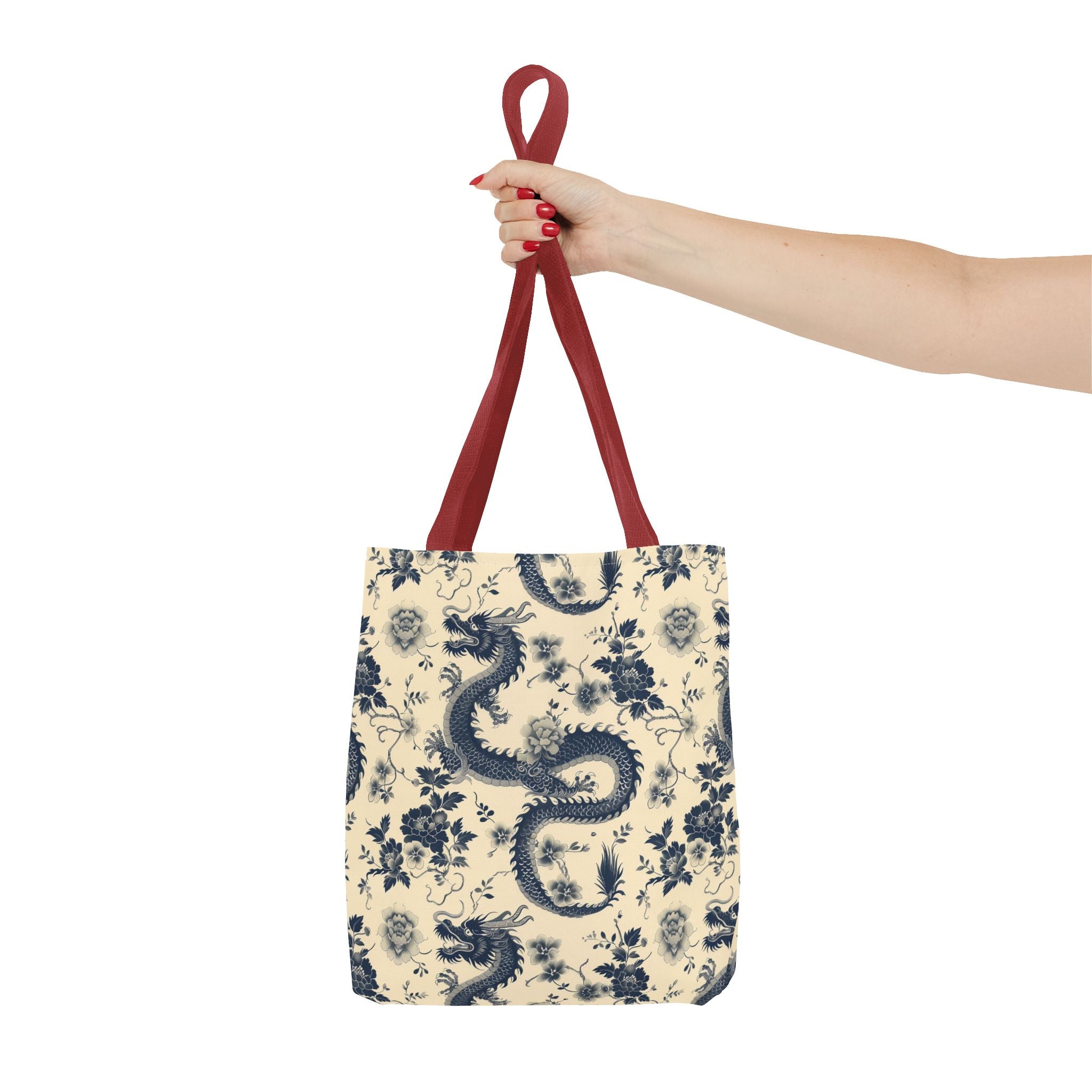 Blue Floral Dragon Tote Bag