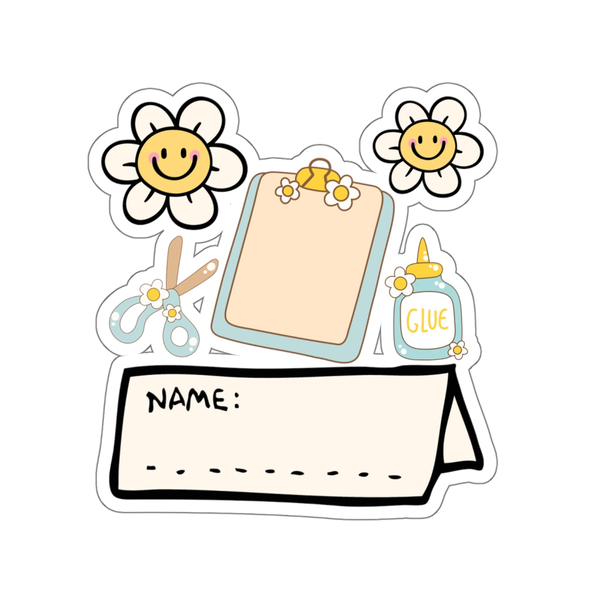 Learning Animals Cute Blue Flowers School Name Tag Kiss-Cut Sticker for Kids Back to School - Cranberry Lake Design Co.  #