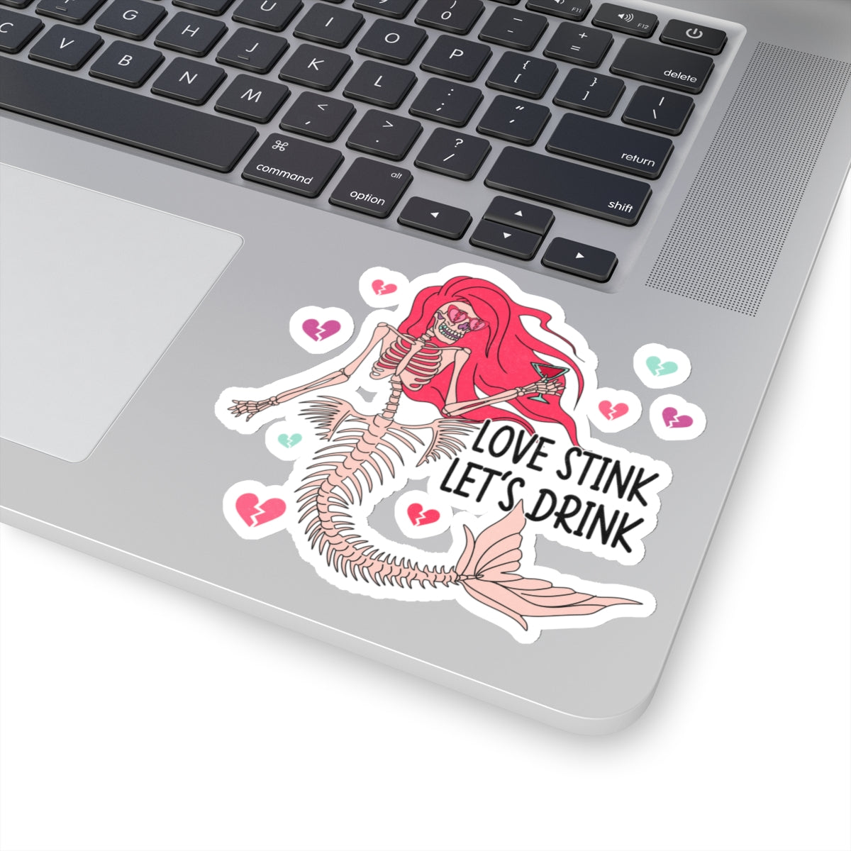 Love Stinks Skeleton Mermaid Funny Anti Valentines Day Vinyl Sticker