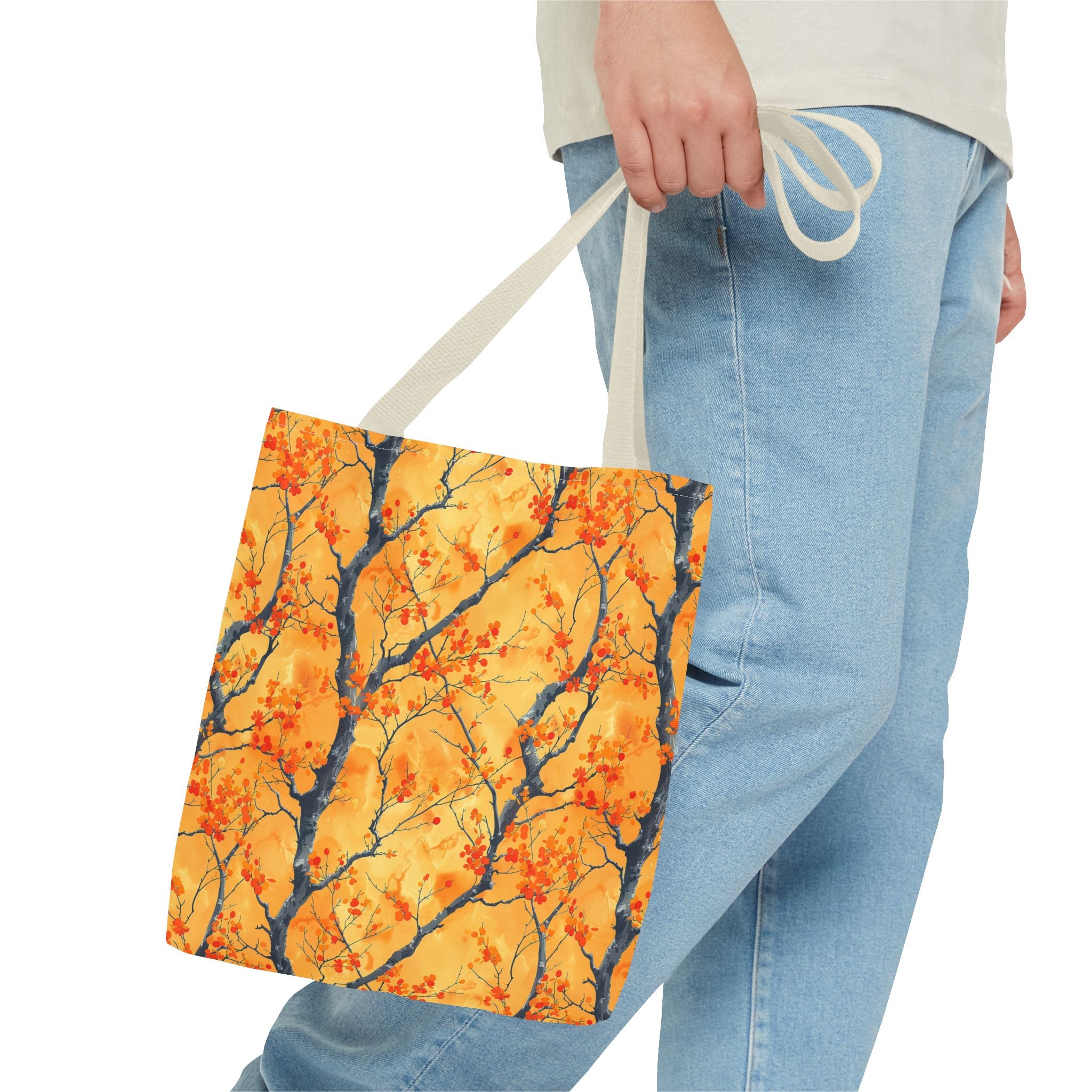 Stylish and Durable Custom-Printed Tote Bags with Autumn Leaf Design, Available in 3 Sizes