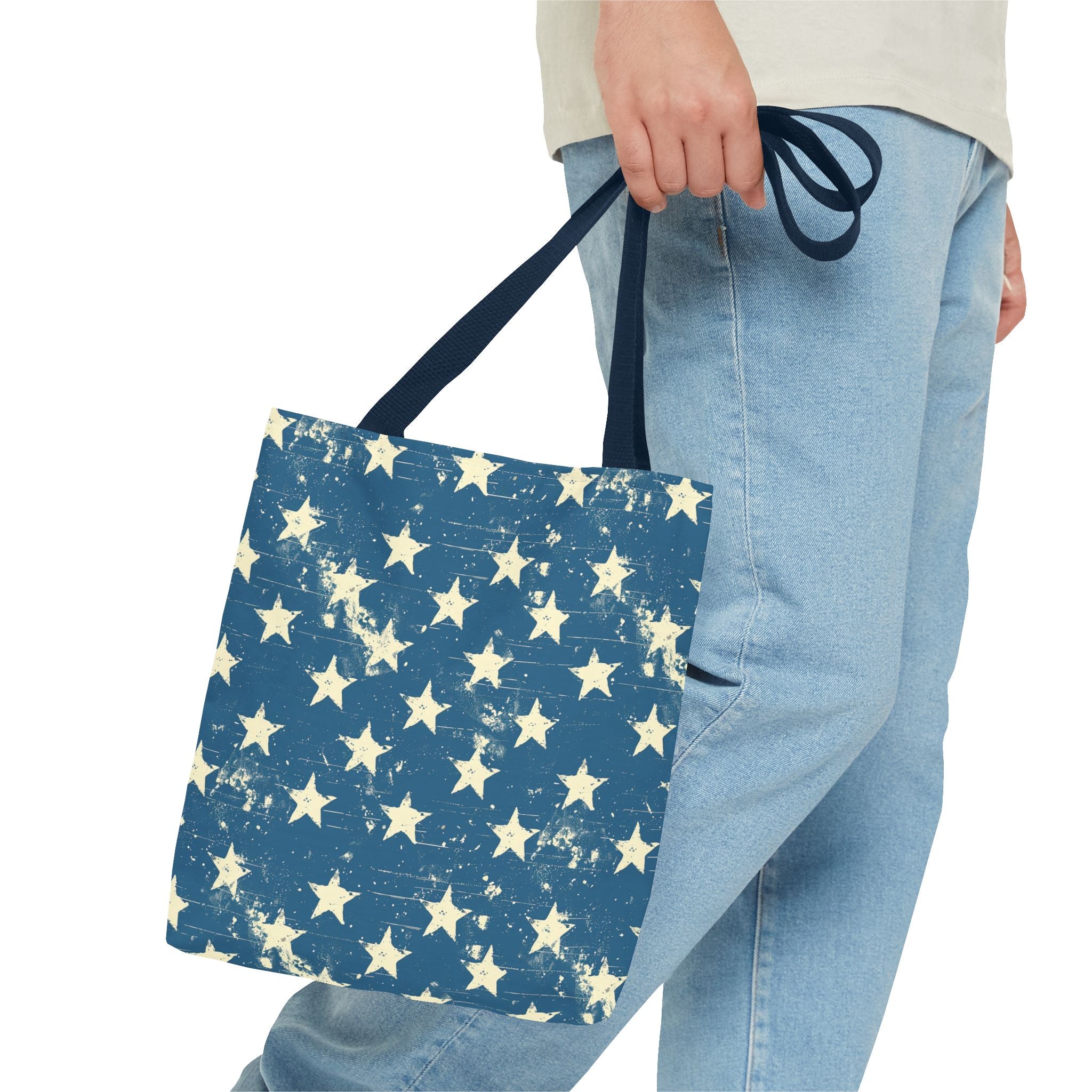 Blue & White Starts American Flag Pattern Patriotic Tote Bag