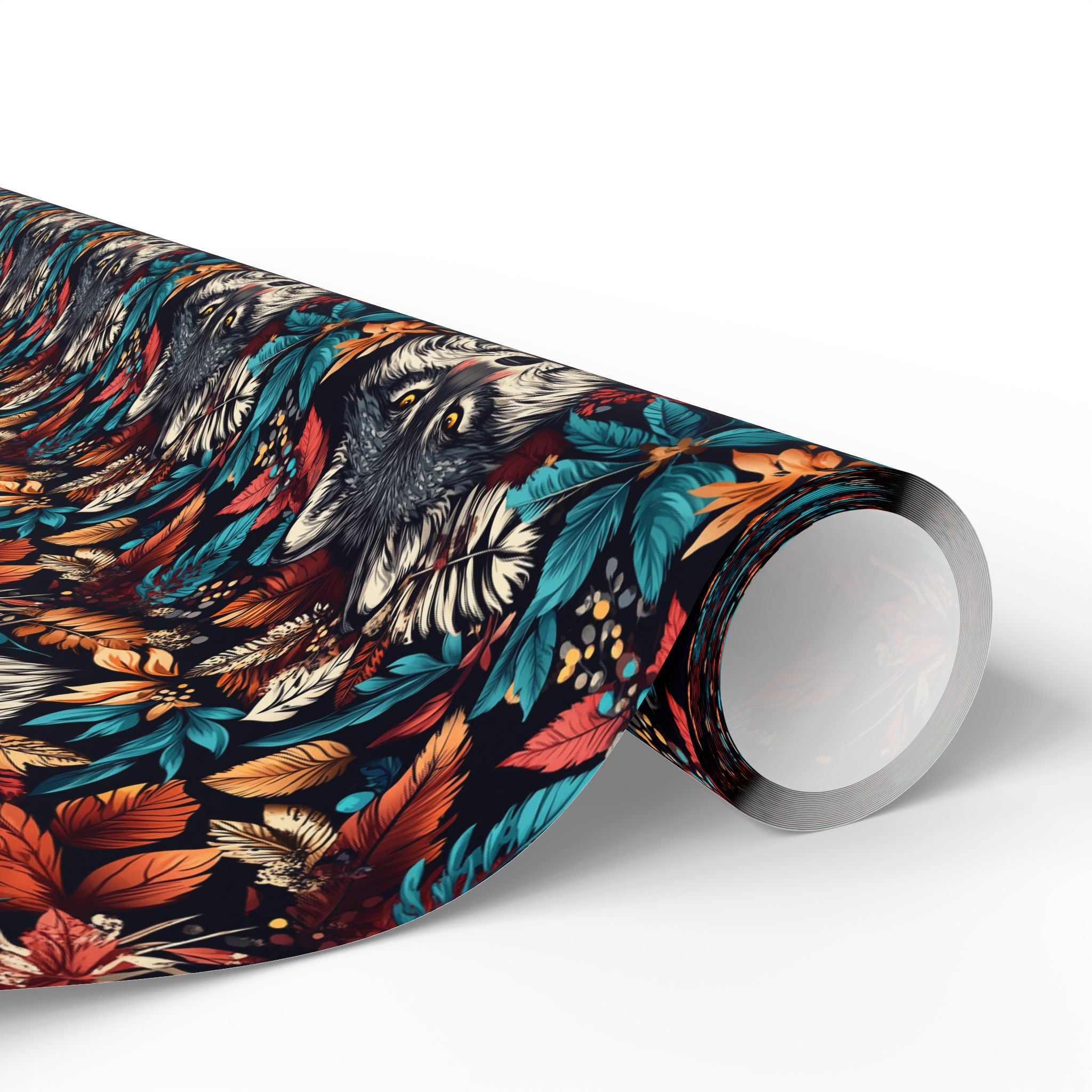 Rustic Boho Wolf Feather Wrapping paper