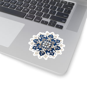 Blue & Gold Ornate Snowflake Holiday Christmas Vinyl Sticker