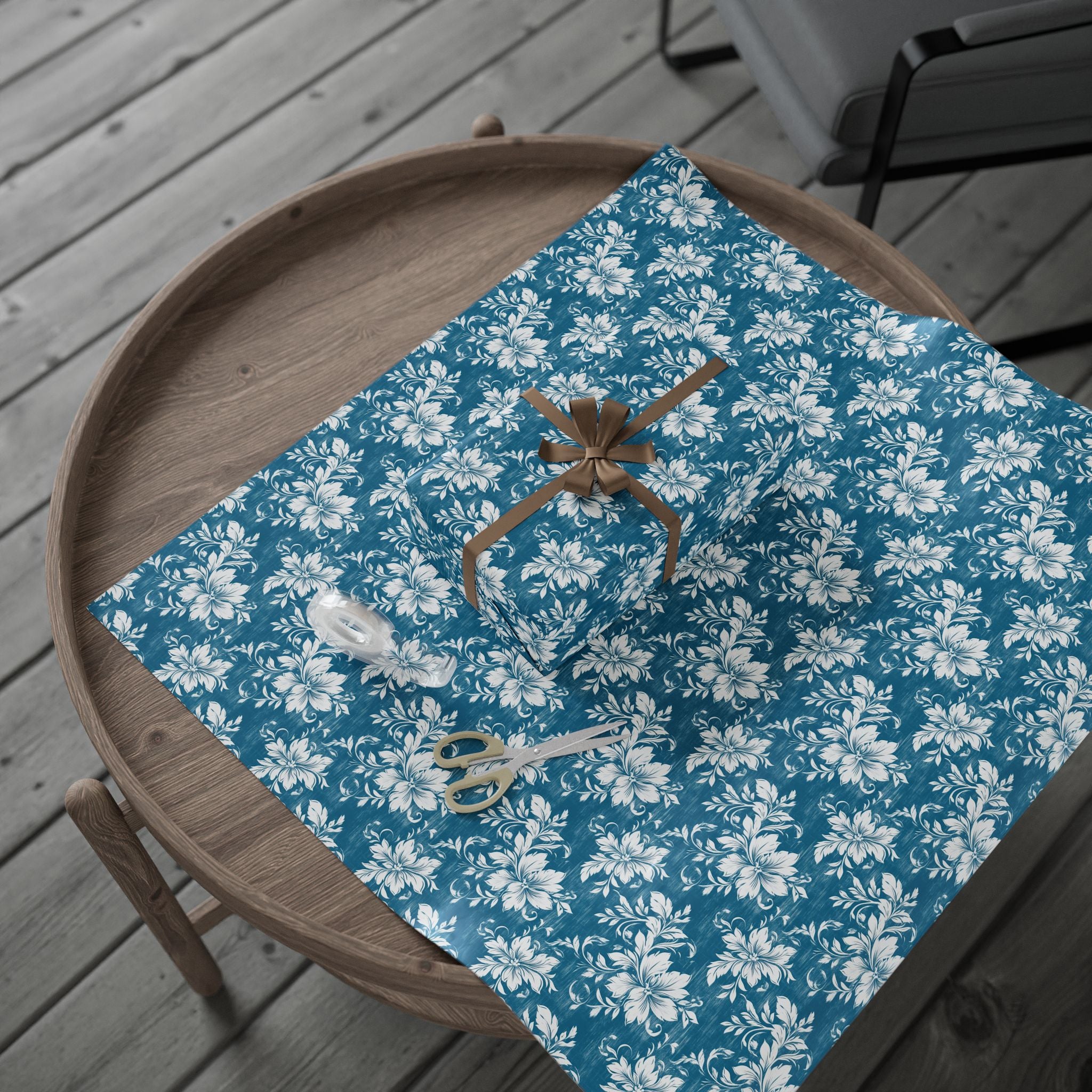 Rustic Blue and White Flower Wrapping paper