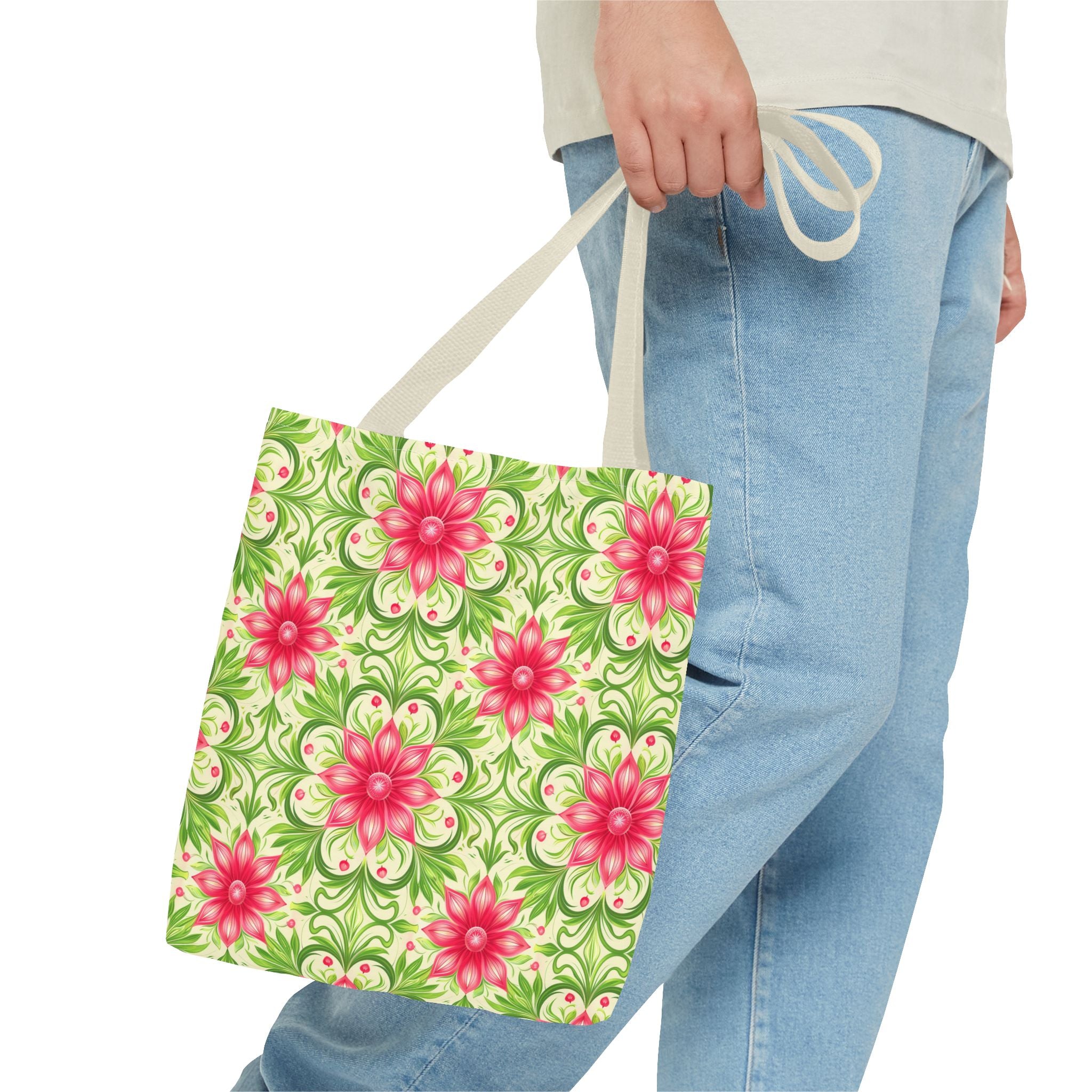 Pink & Green Floral Pattern Eccentric Tote Bag