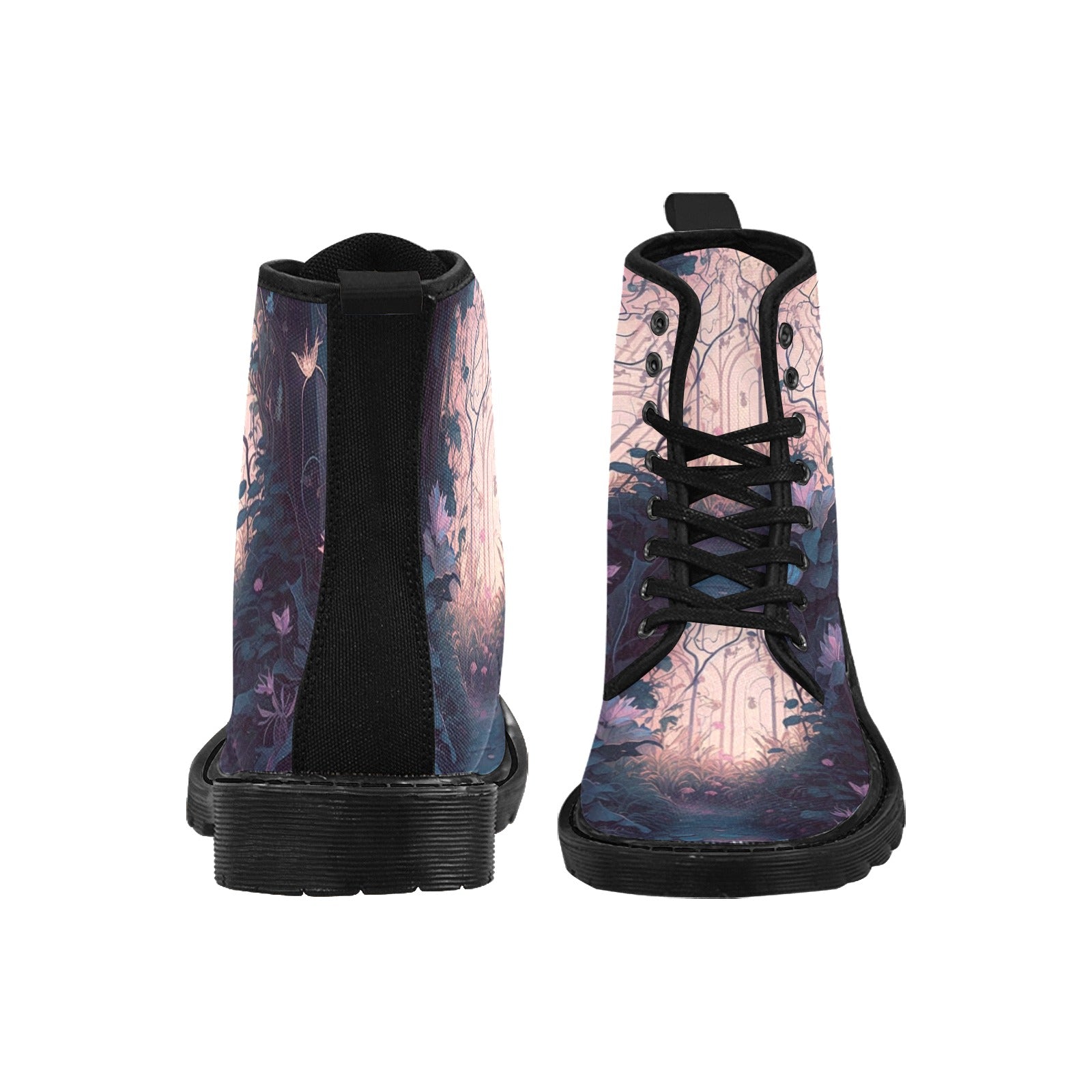 Fairycore Flower Women's Lace Up Canvas Boots - Black - Cranberry Lake Design Co.  #