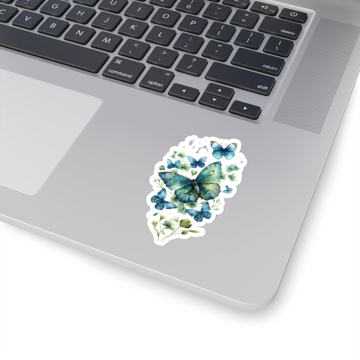 Blue Green Floral Butterfly Vinyl Sticker