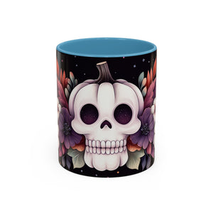 Skull Pumpkin Mug | Halloween Coffee Cup | Gothic Floral Decor | Unique Gift | 11oz & 15oz