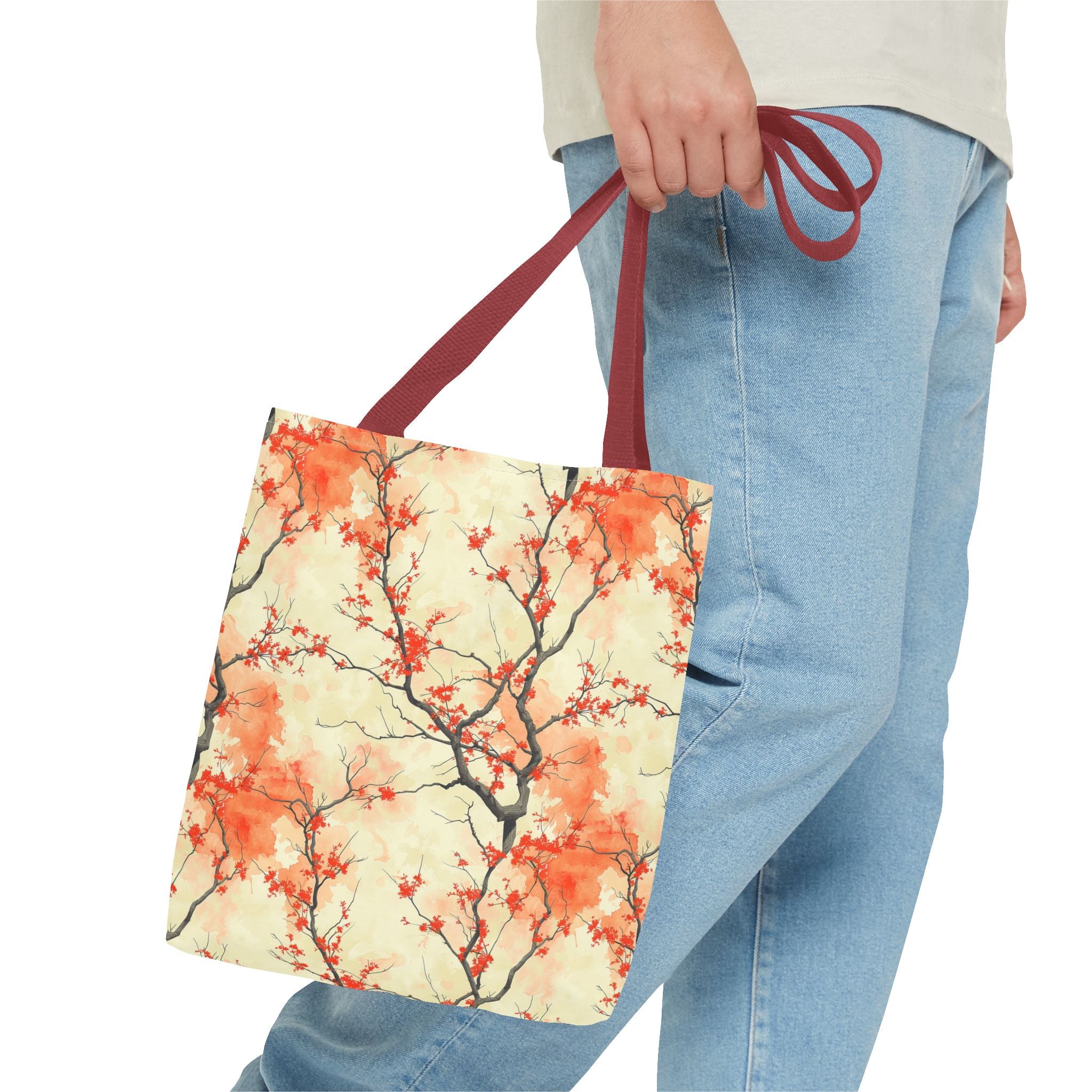 Custom-Printed Tote Bag with Vibrant Autumn Branches Design Available in 3 Sizes