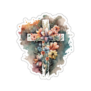 Watercolor Floral Cross Day Vinyl Sticker