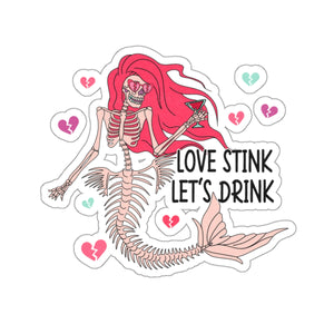 Love Stinks Skeleton Mermaid Funny Anti Valentines Day Vinyl Sticker