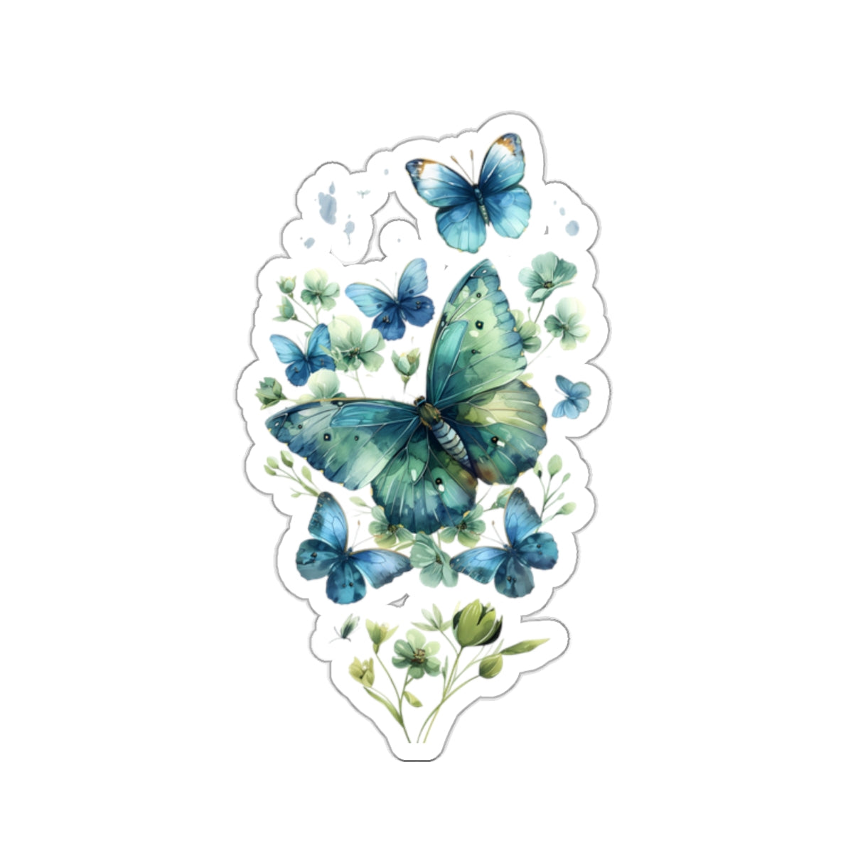 Blue Green Floral Butterfly Vinyl Sticker