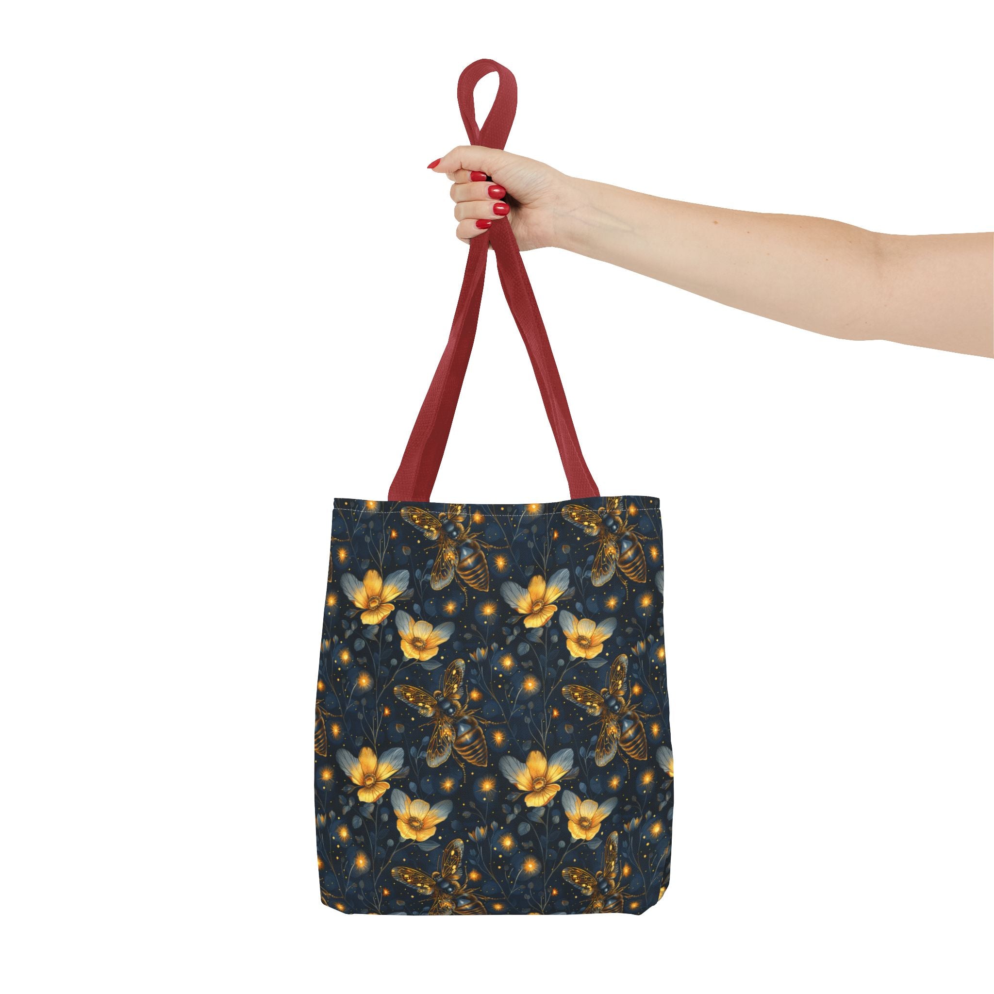 Whimsical Gold Floral Bee Fairycore Tote Bag