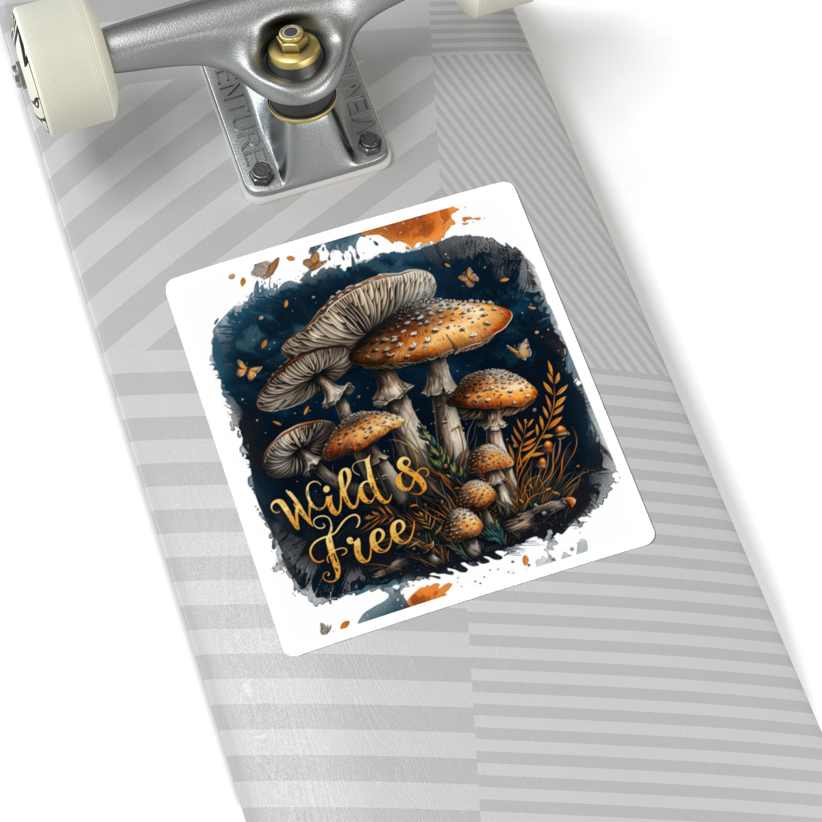 Black Whimsical Fairycore Wild & Free Mushroom Vinyl Sticker