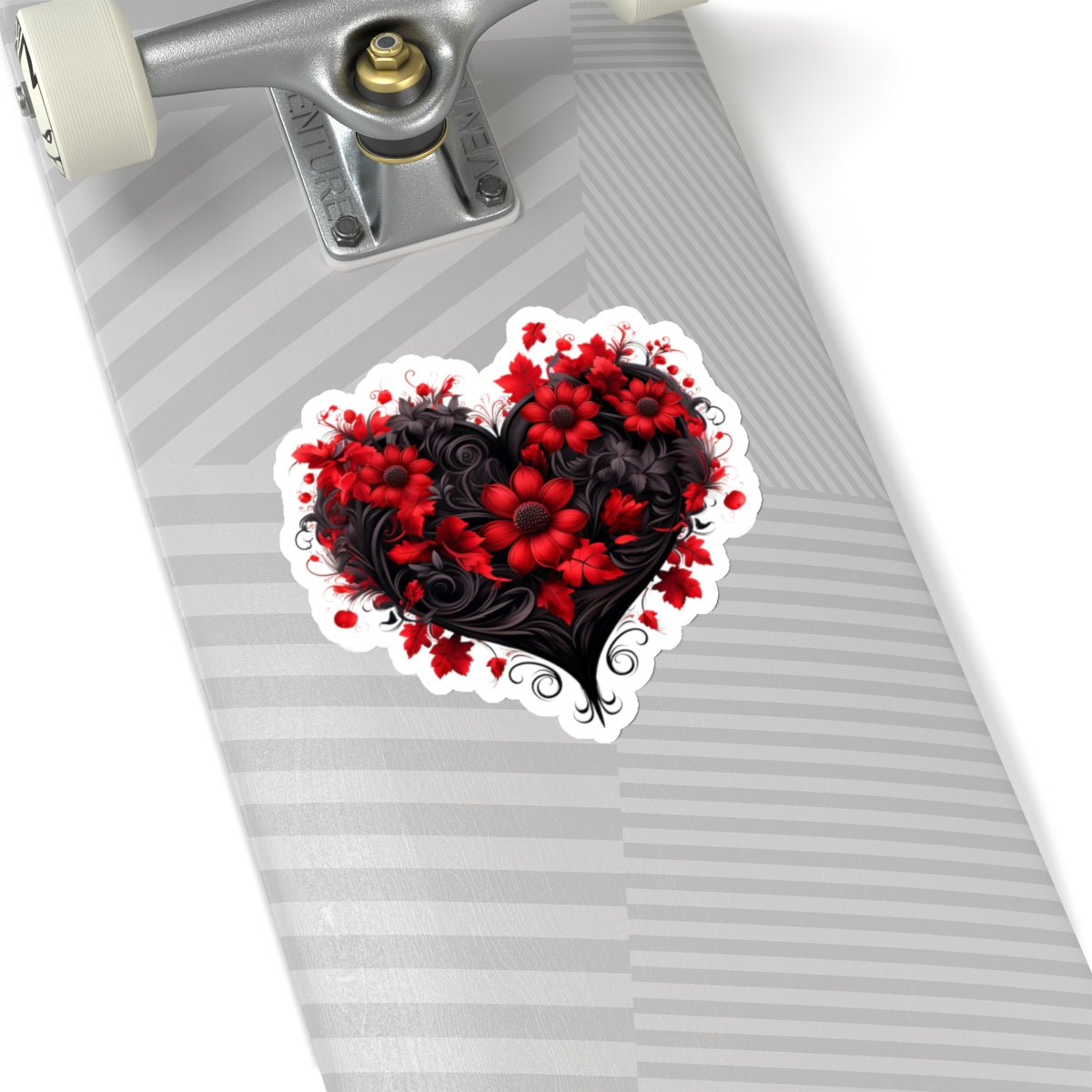 Red Flower Black Heart Vinyl Sticker