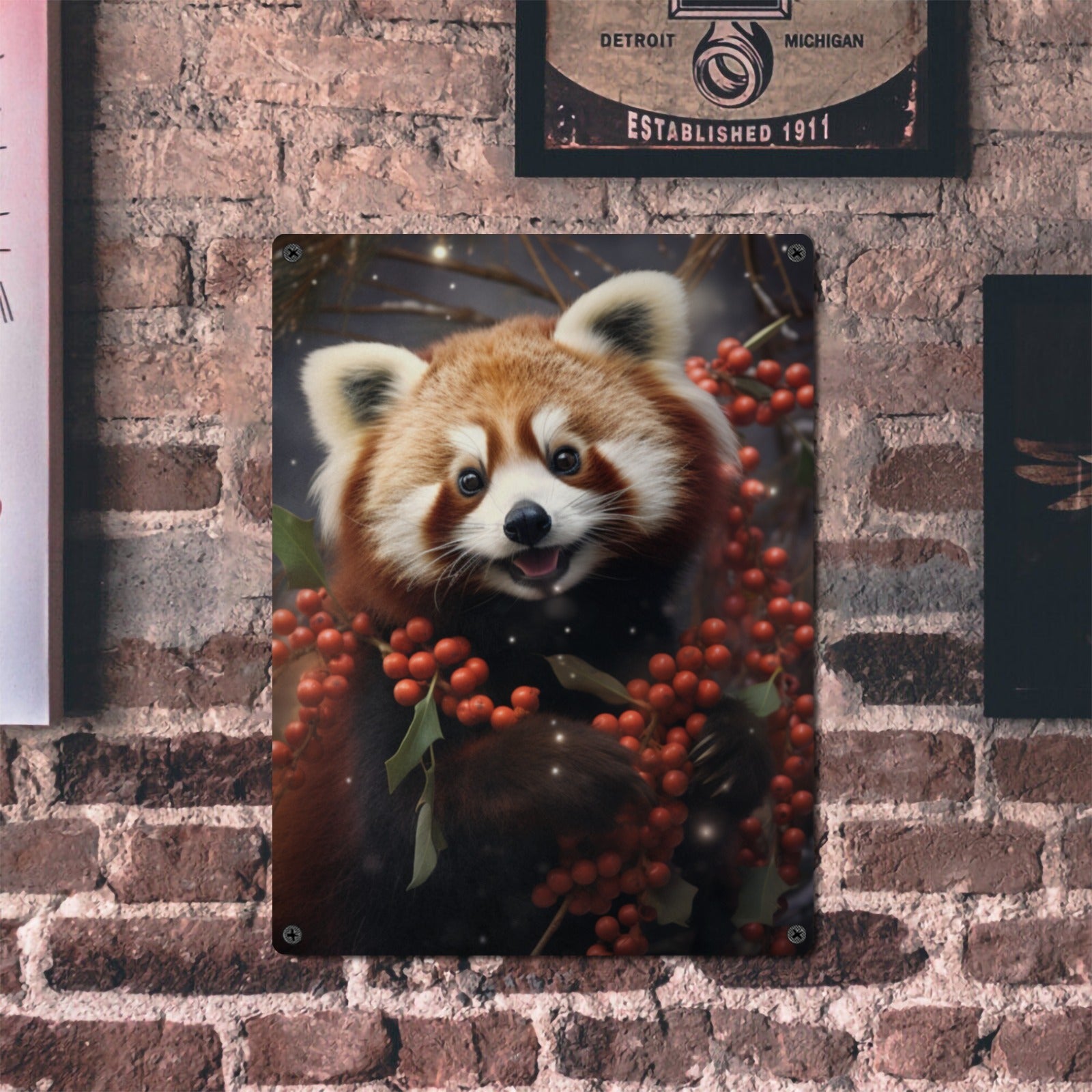 Red Panda Christmas Metal Tin Sign - Cranberry Lake Design Co.  #