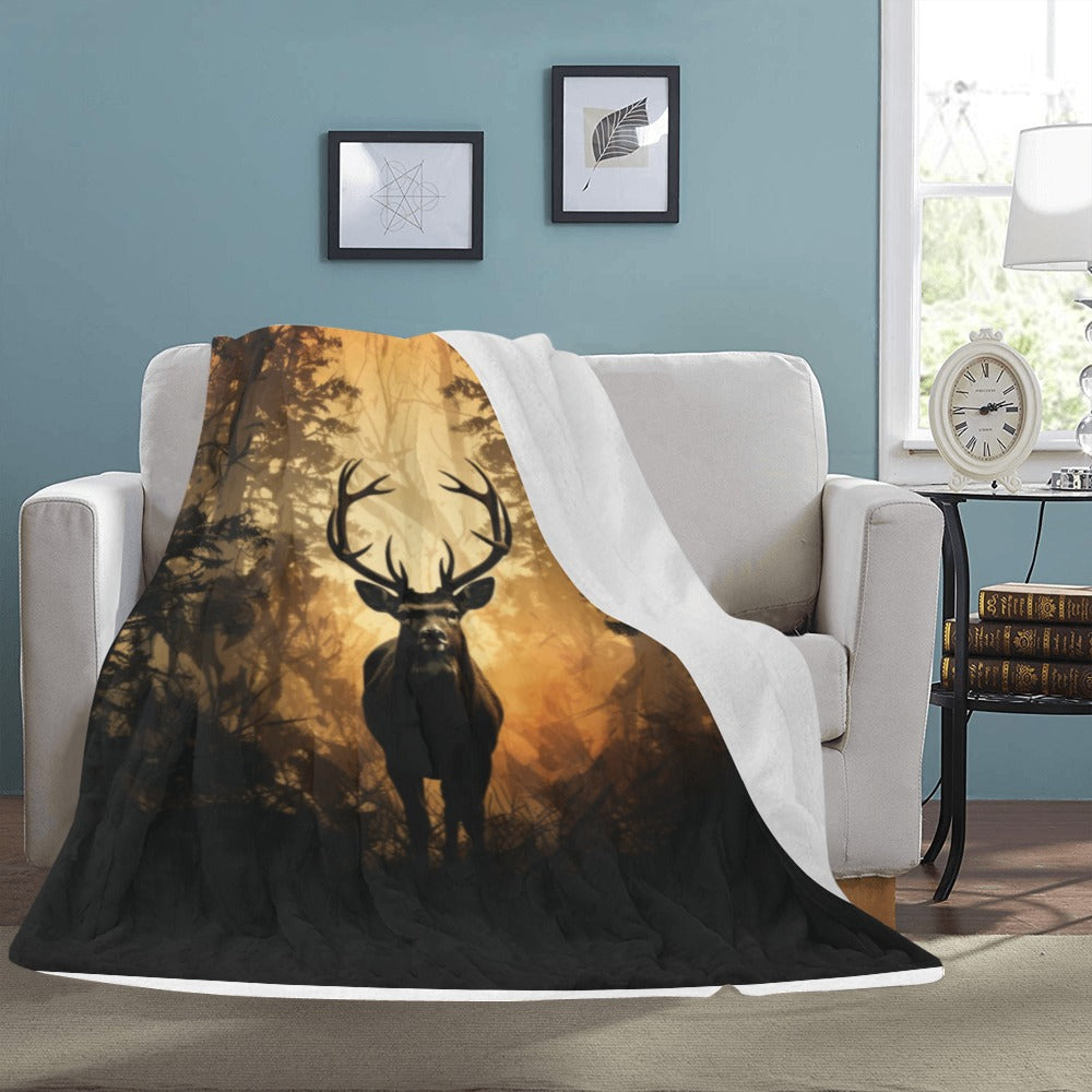 Rustic Deer Buck in The Woods Hunter Gift Cranberry Lake Designs Ultra-Soft Micro Fleece Blanket 60" x 80"