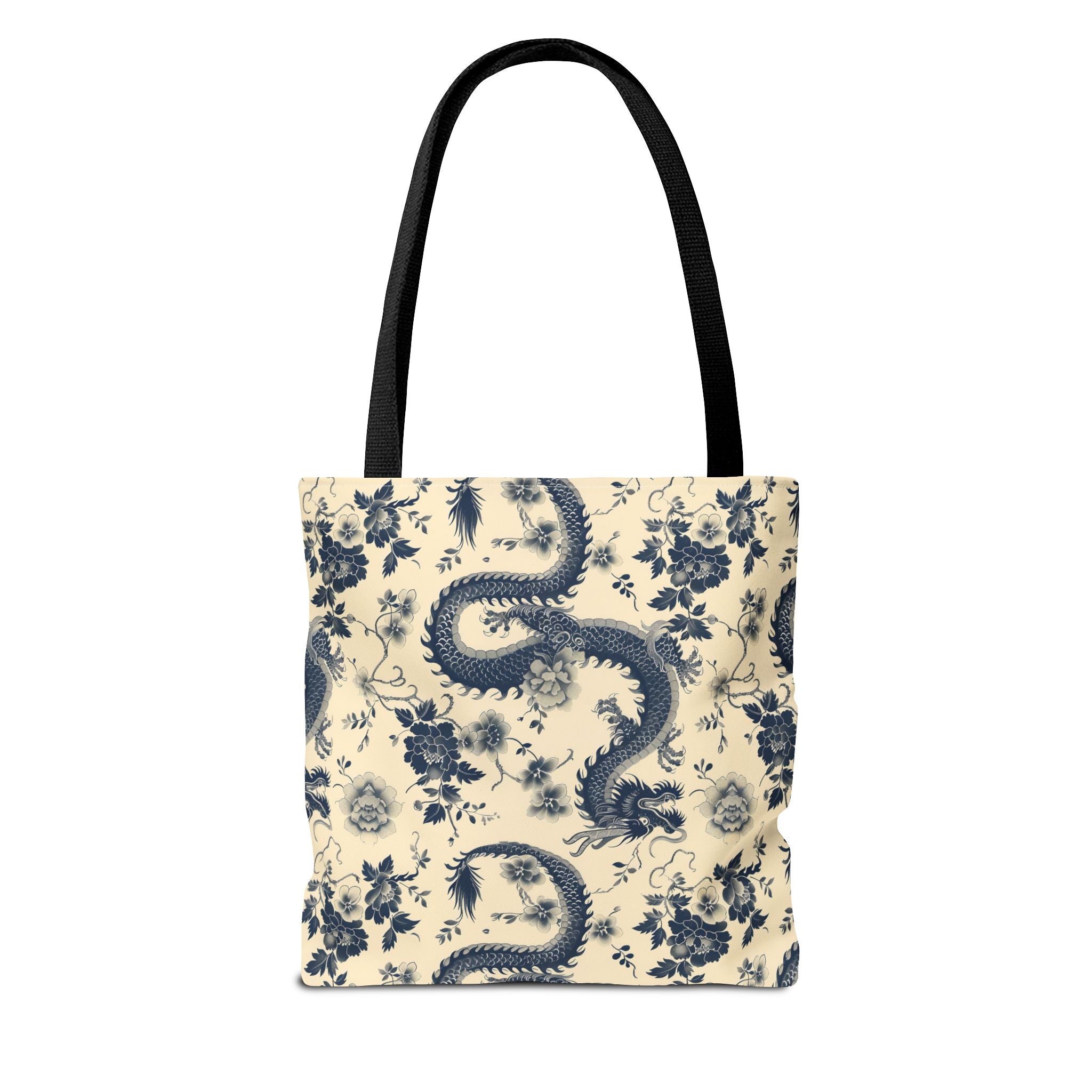 Blue Floral Dragon Tote Bag