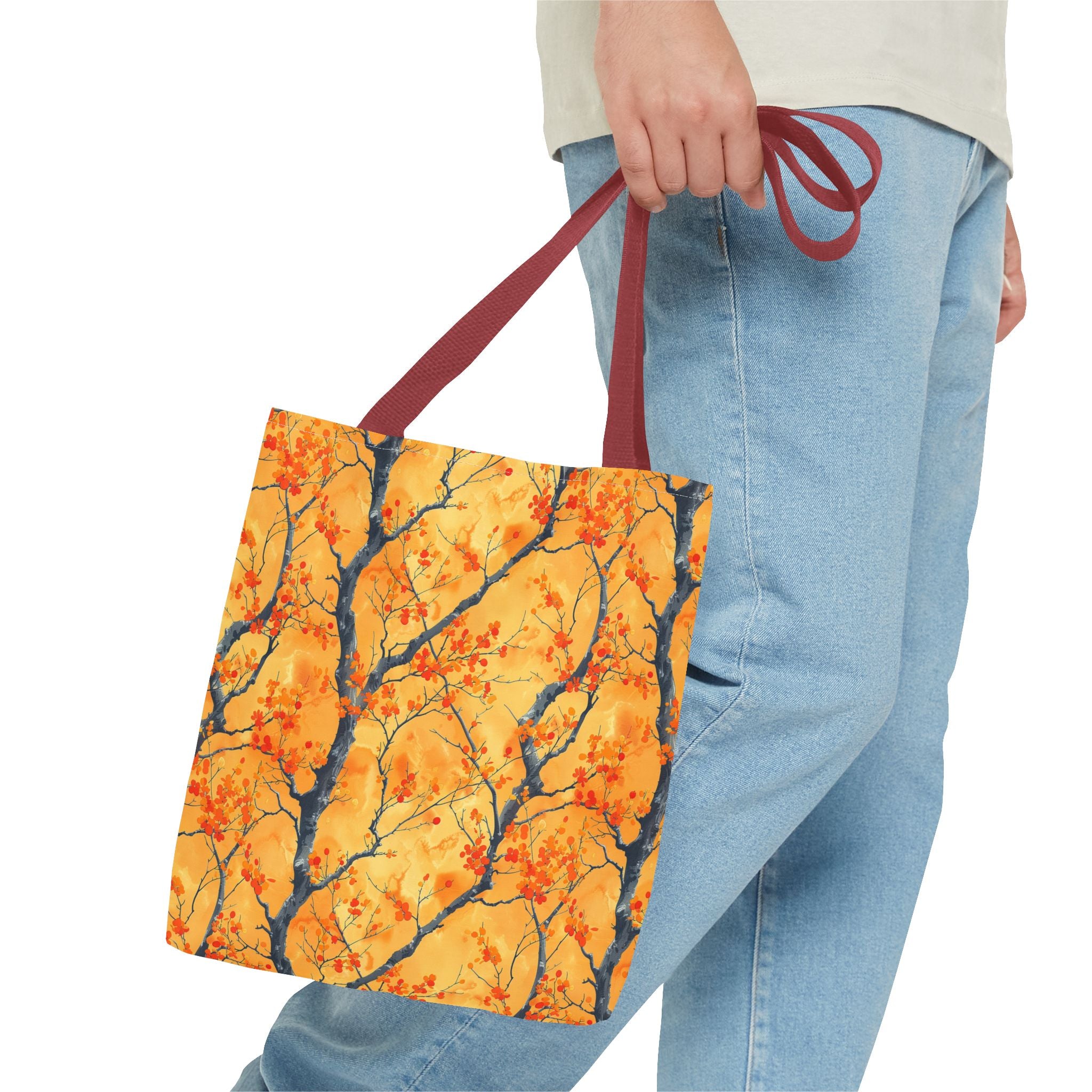 Stylish and Durable Custom-Printed Tote Bags with Autumn Leaf Design, Available in 3 Sizes