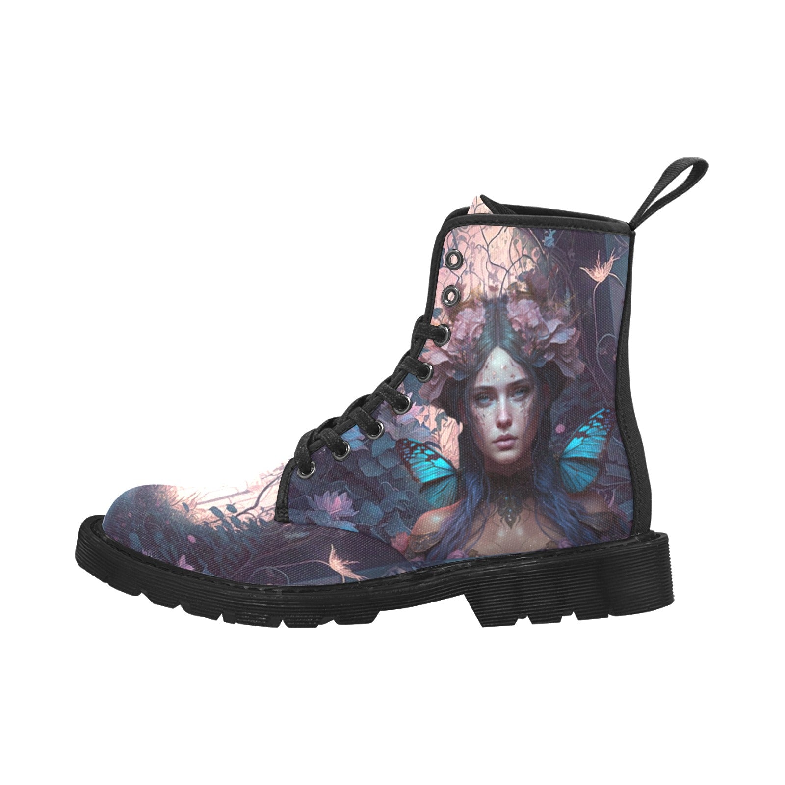 Women's Fairycore Boots Blue Butterfly Lace Up Canvas Boots - Cranberry Lake Design Co.  #