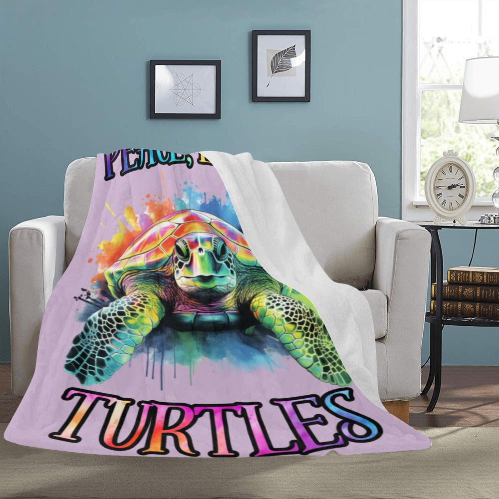 Peace, Love Turtles Purple Ultra-Soft Micro Fleece Blanket