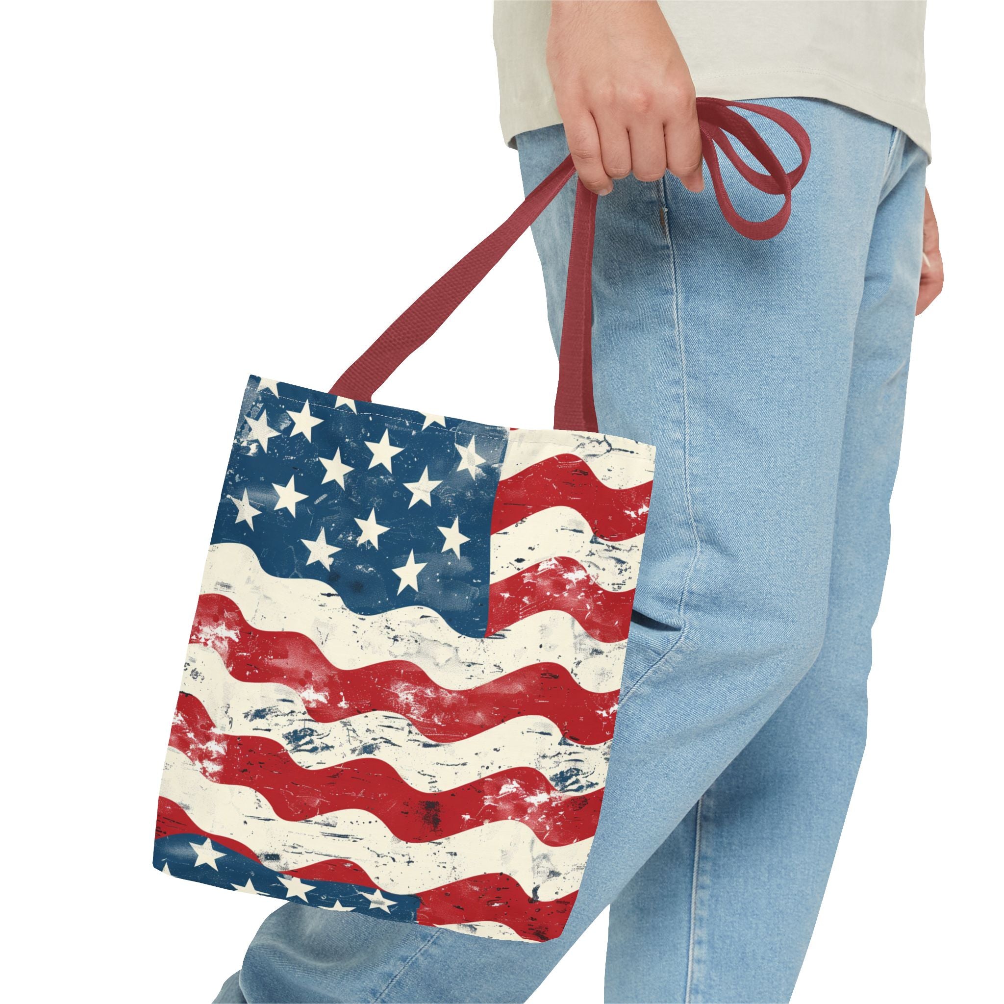 Red, Blue & White Starts American Flag Pattern Patriotic Tote Bag