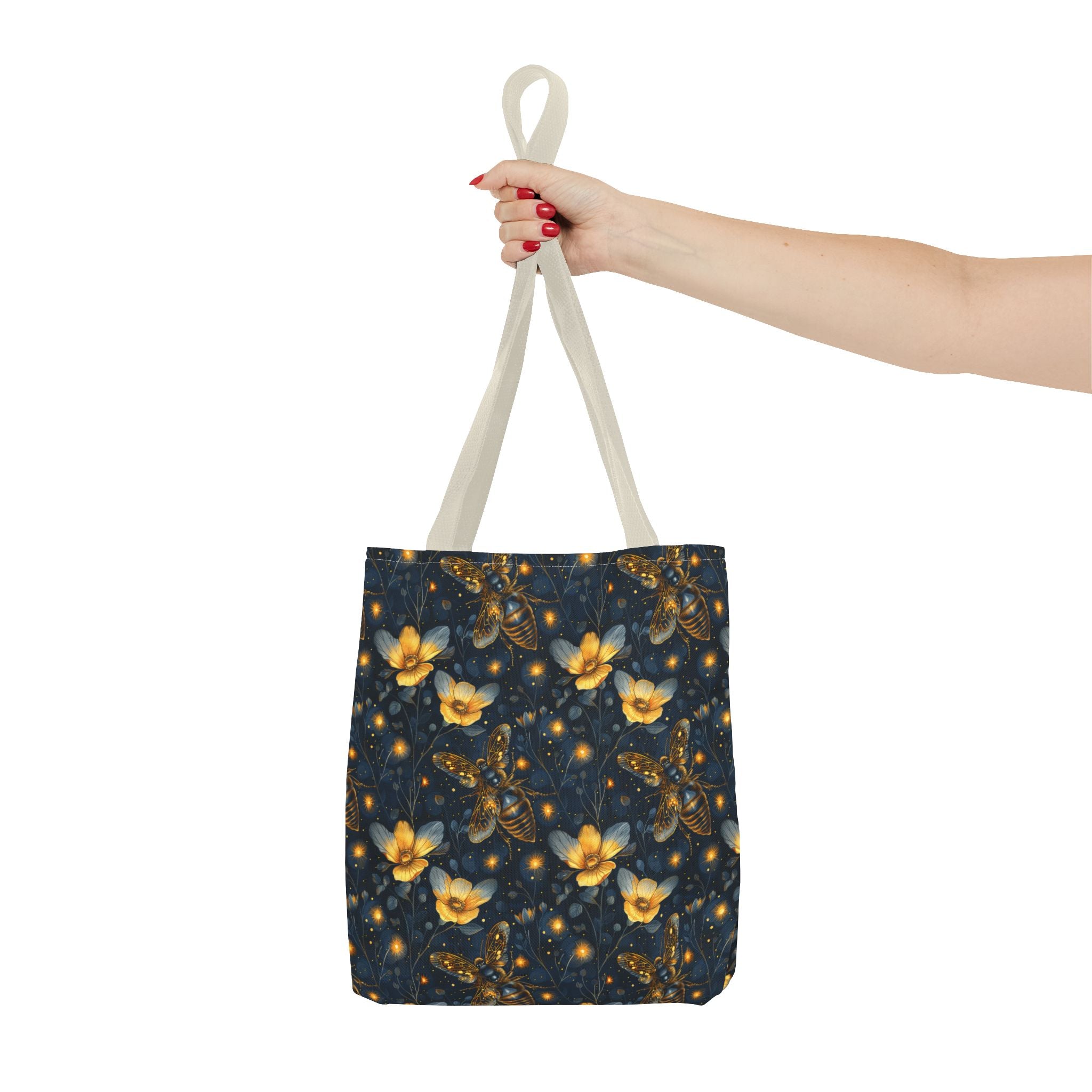 Whimsical Gold Floral Bee Fairycore Tote Bag