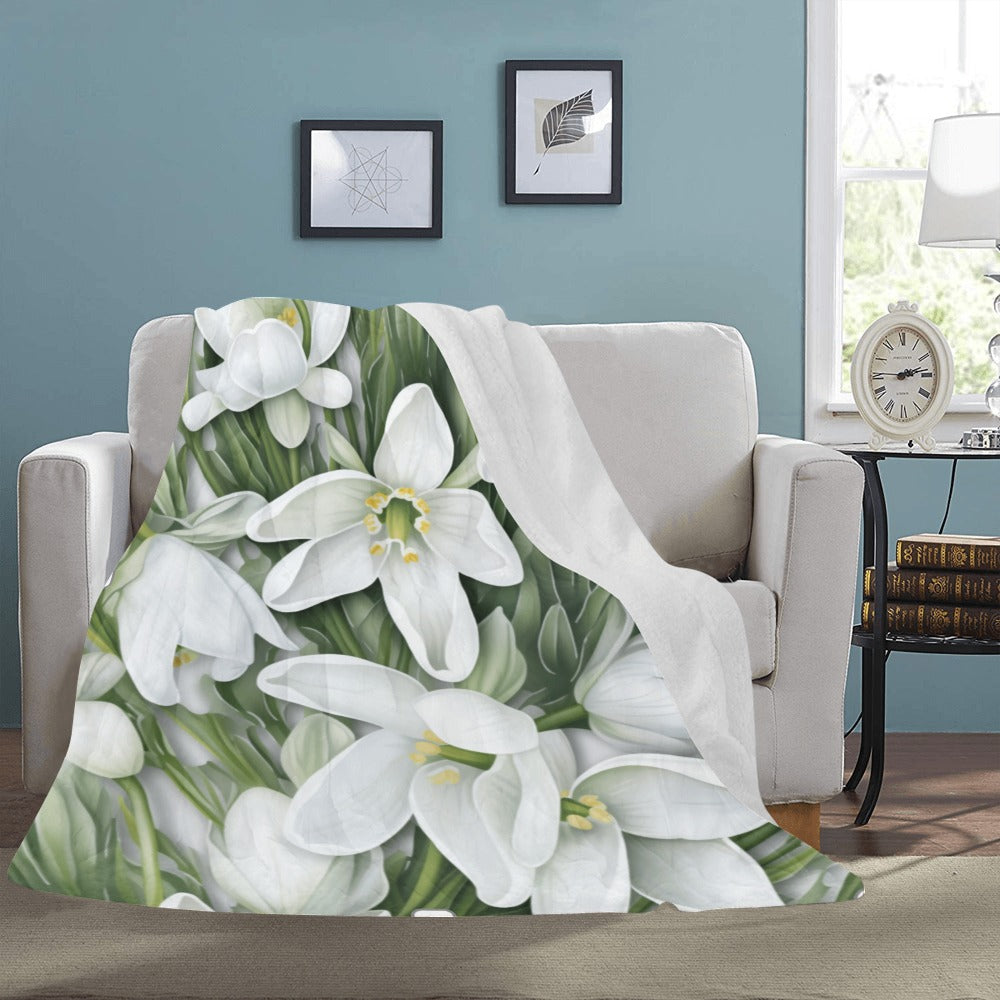 Twin Size Fleece Blanket with Delicate Snowdrop Print - Cozy & Soft