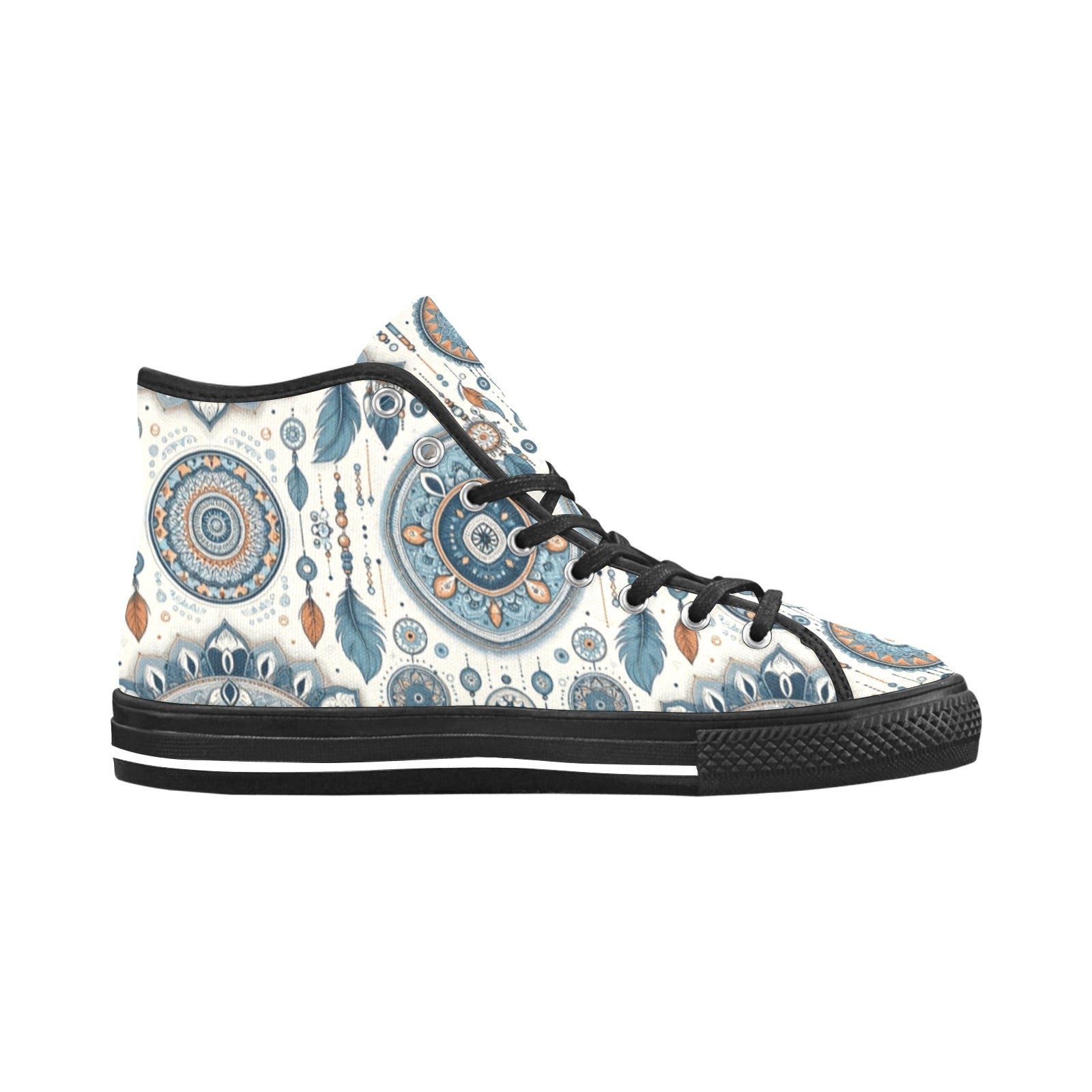 Vancouver High Top Canvas Shoes for Women | Blue & White Boho Dreamcatcher | Eco-Friendly | Cranberry Lake Designs - Cranberry Lake Design Co.  #