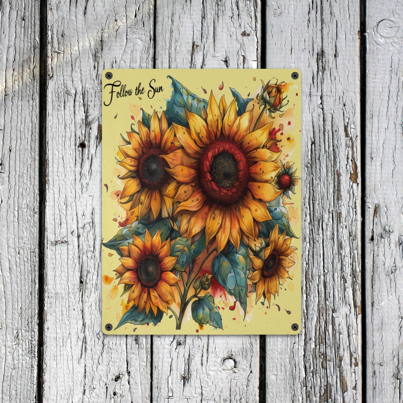 Follow the Sun Sunflower Metal Tin Sign - 12x16 Inch Wall Art - Cranberry Lake Design Co.  #