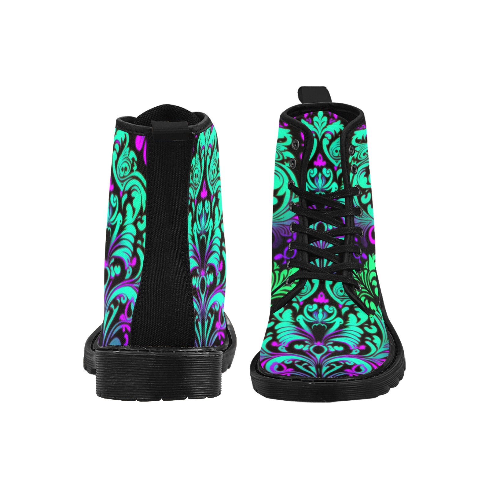 Neon Vintage Turquoise Purple Women's Lace Up Canvas Boots - Black - Cranberry Lake Design Co.  #