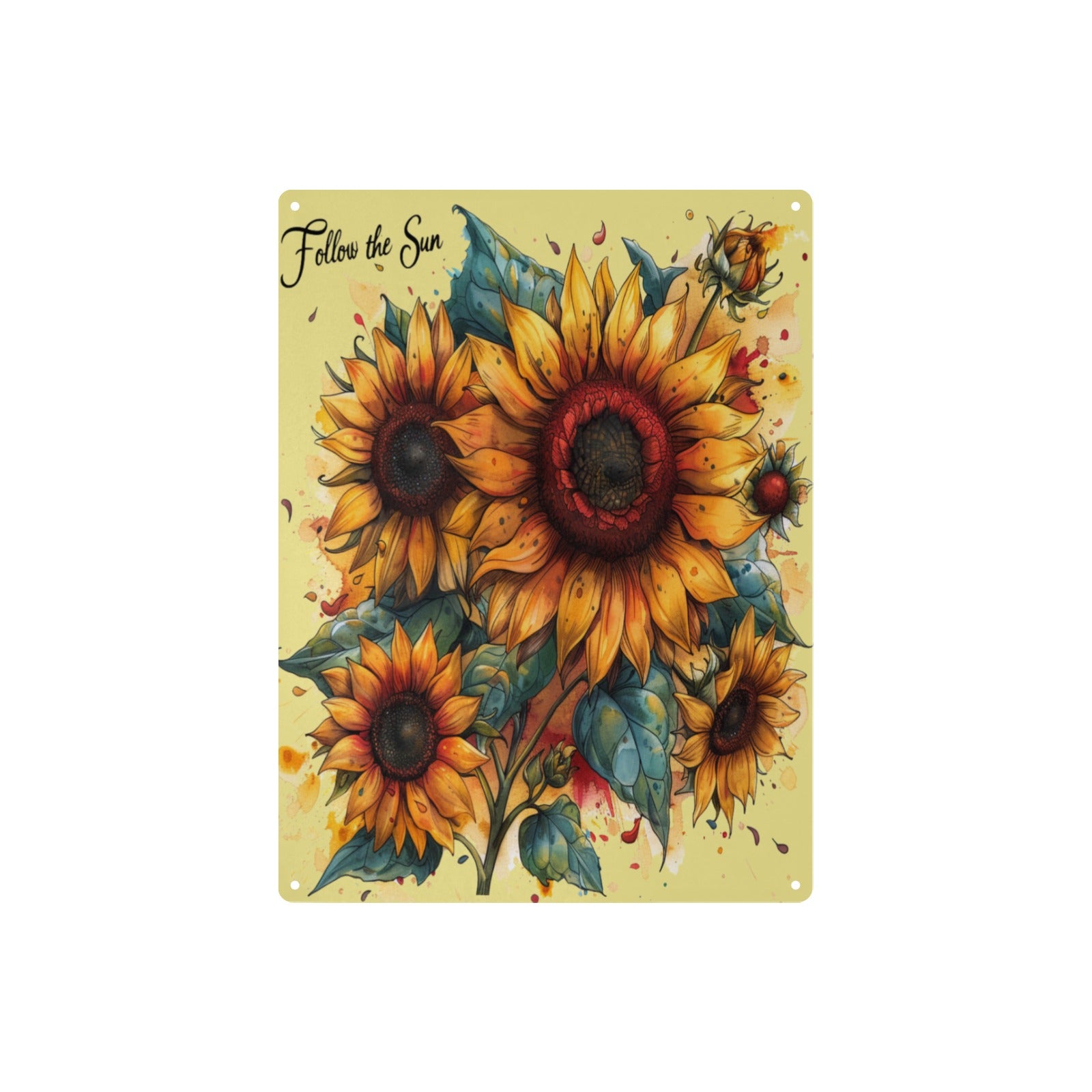 Follow the Sun Sunflower Metal Tin Sign - 12x16 Inch Wall Art - Cranberry Lake Design Co.  #