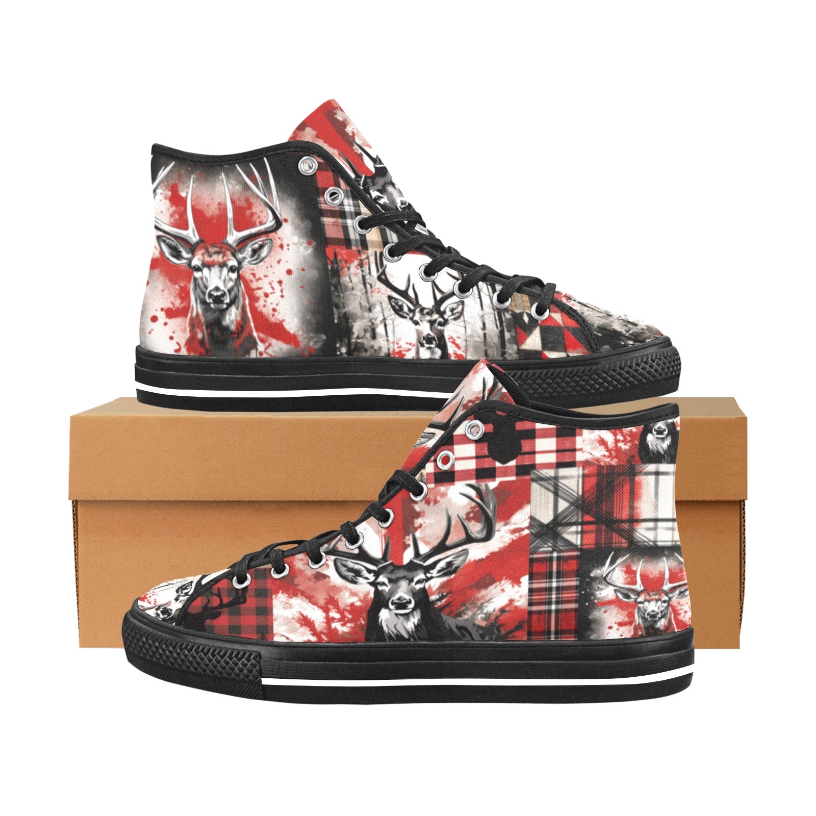 Cranberry Lake Designs Deer Collage Vancouver High Top Canvas Women's Shoes - Cranberry Lake Design Co.  #