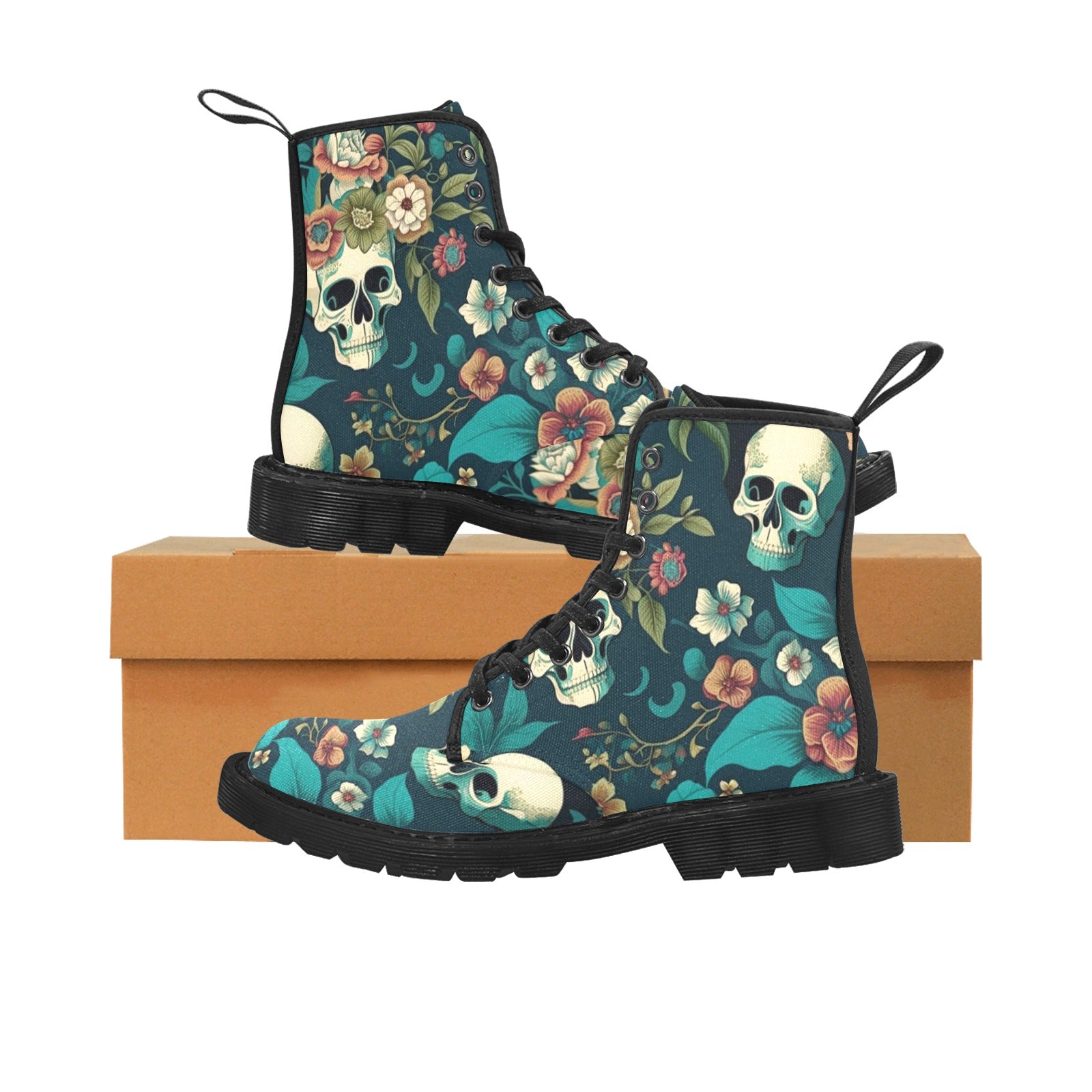 Summer Skull Pattern Women's Lace Up Canvas Boots - Cranberry Lake Design Co.  #