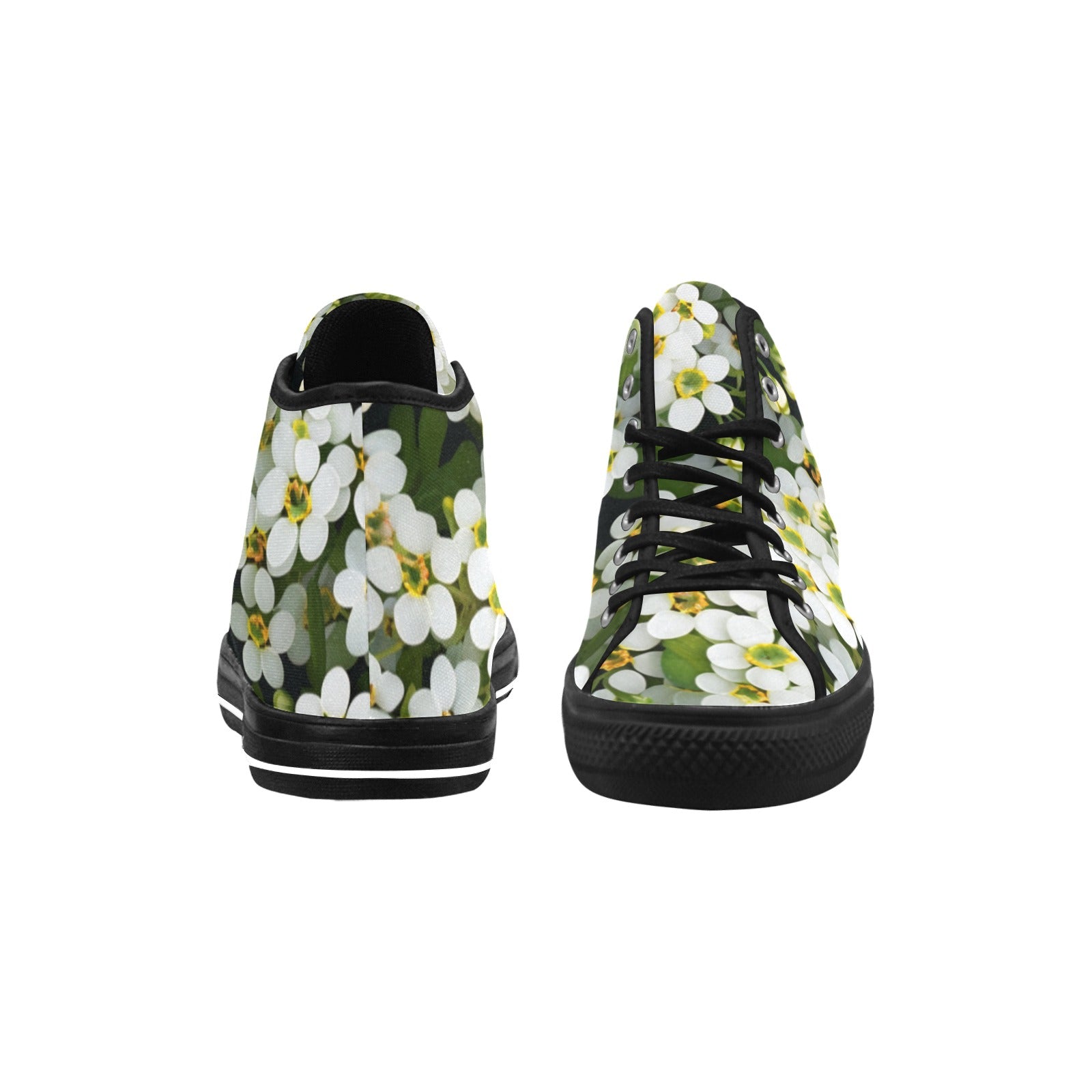 Vancouver High Top Canvas Shoes for Women - Black & White Floral Elegance - Cranberry Lake Design Co.  #