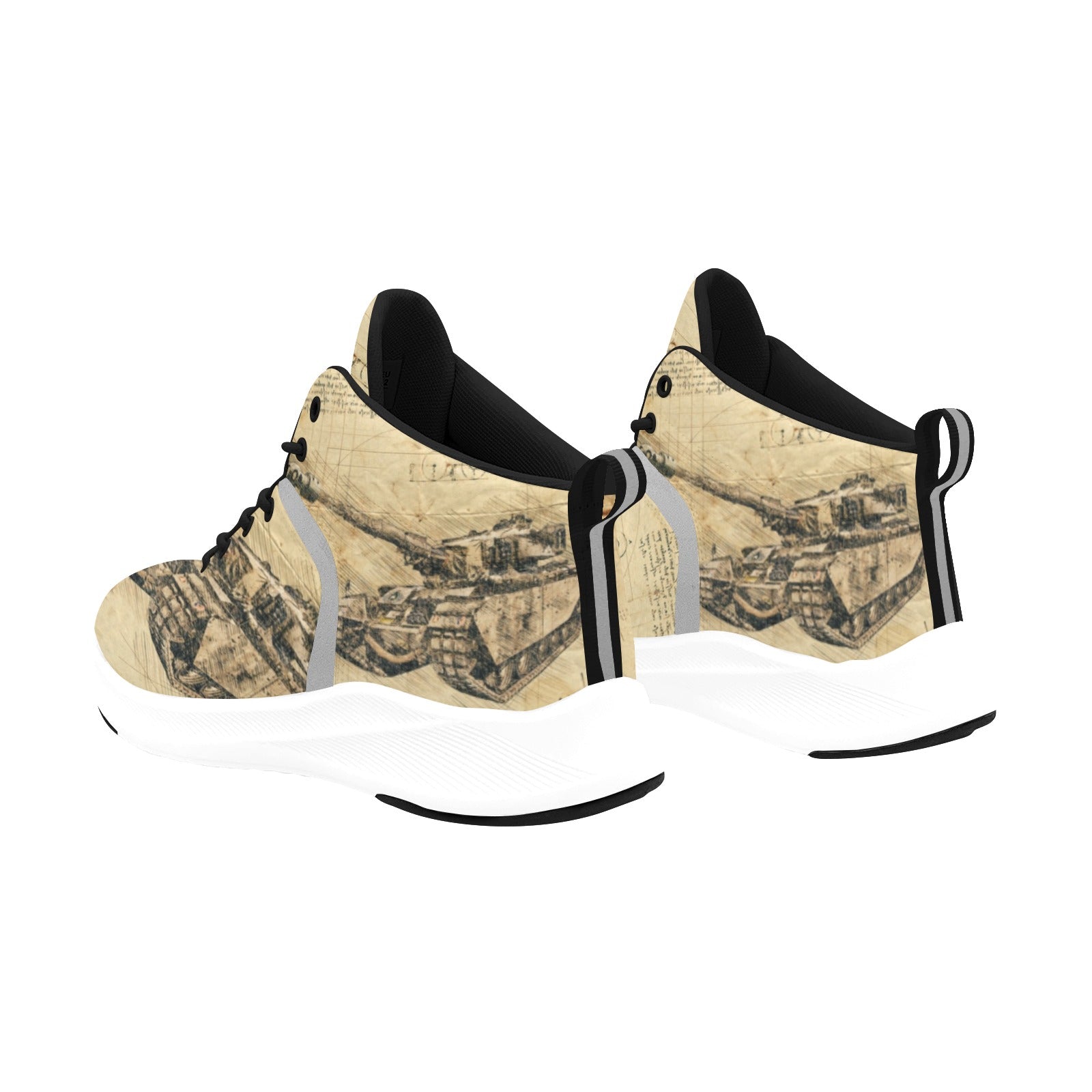 Vintage Look Military Tank Blueprints Men's Mid Top Sports Shoes